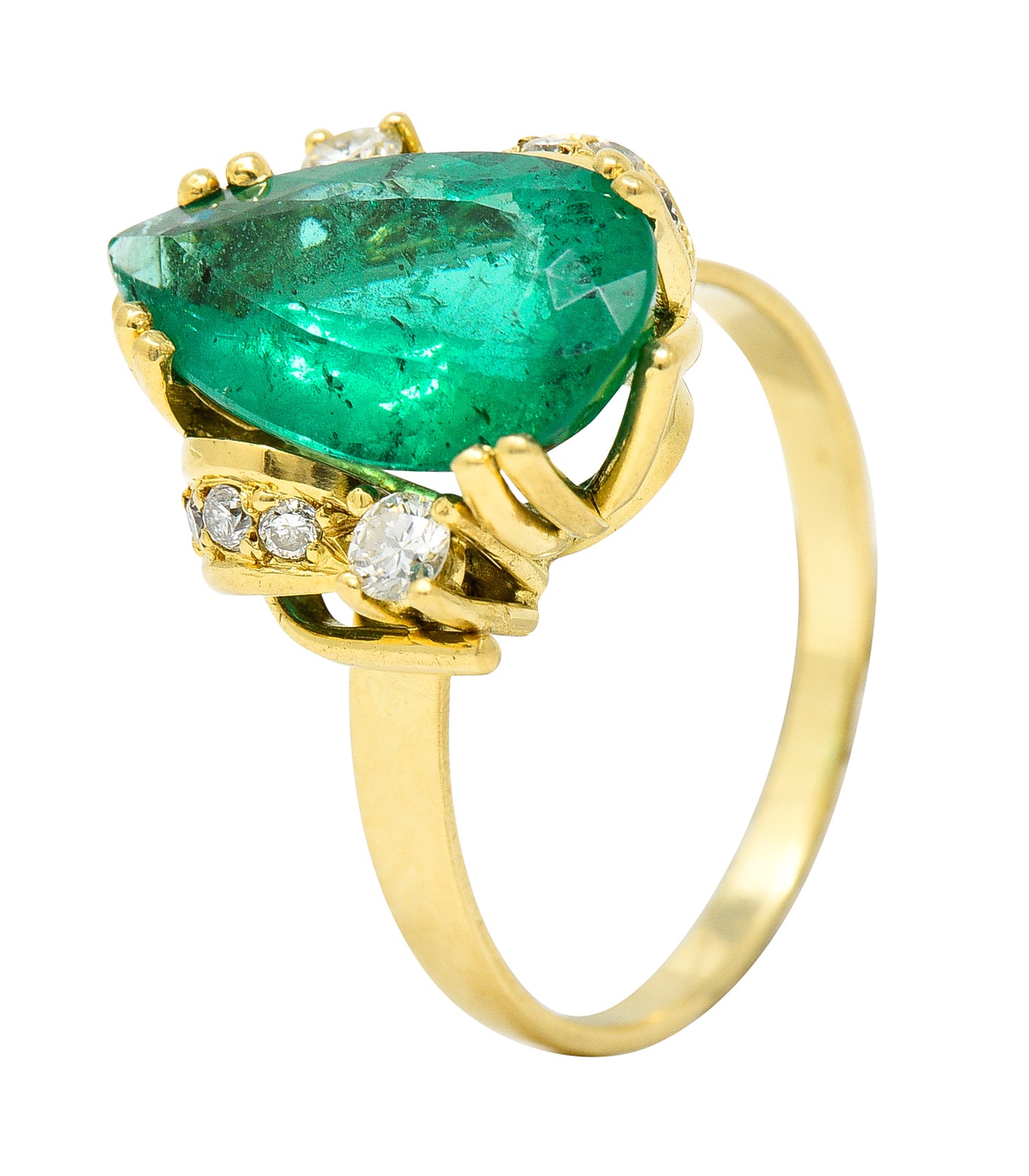 1960's Vintage 3.06 CTW Brazilian Emerald Diamond 18 Karat Yellow Gold Gemstone Ring GIA Wilson's Estate Jewelry