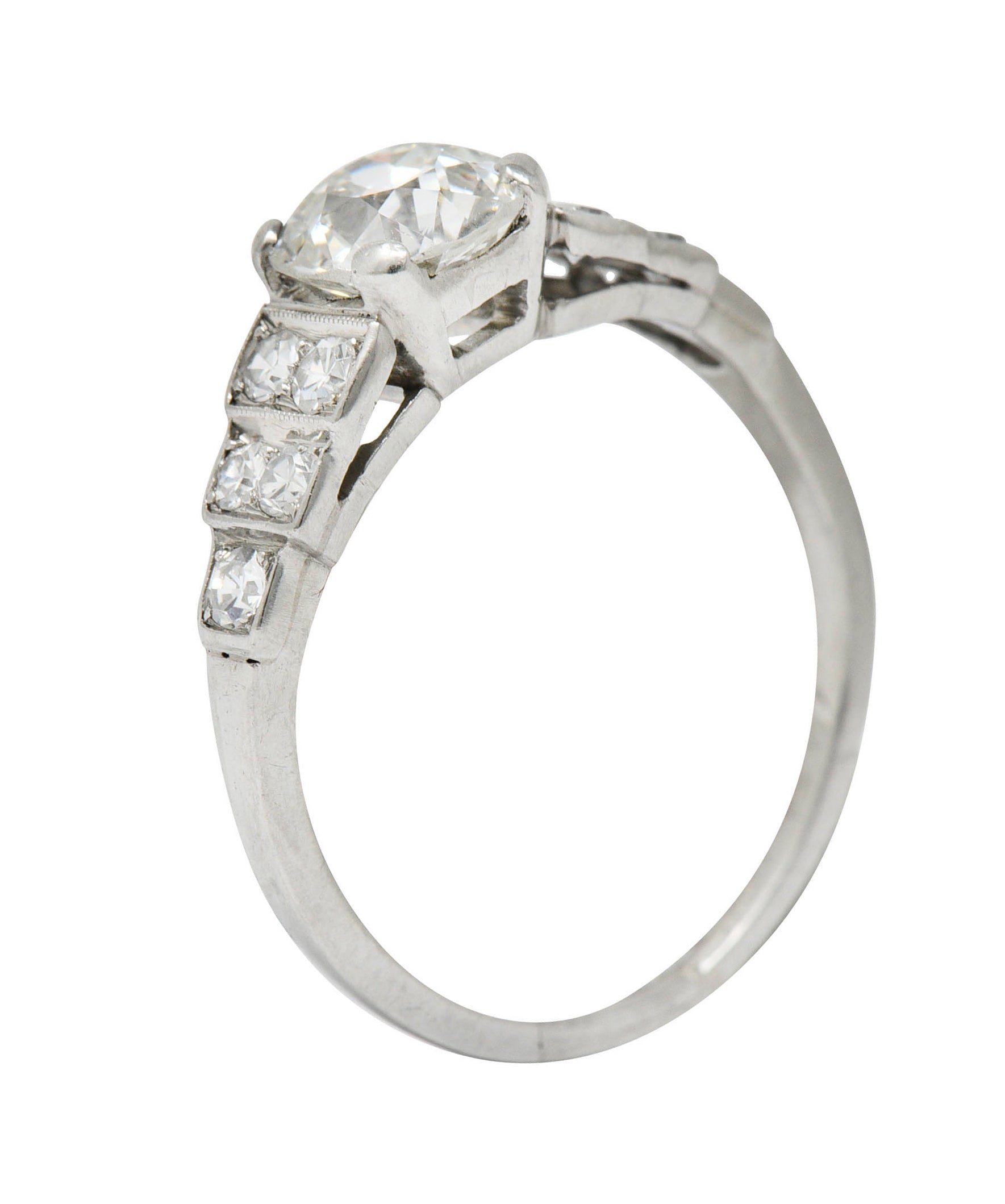 1920 Art Deco 1.25 CTW Diamond Platinum Stepped Engagement Ring GIARing - Wilson's Estate Jewelry