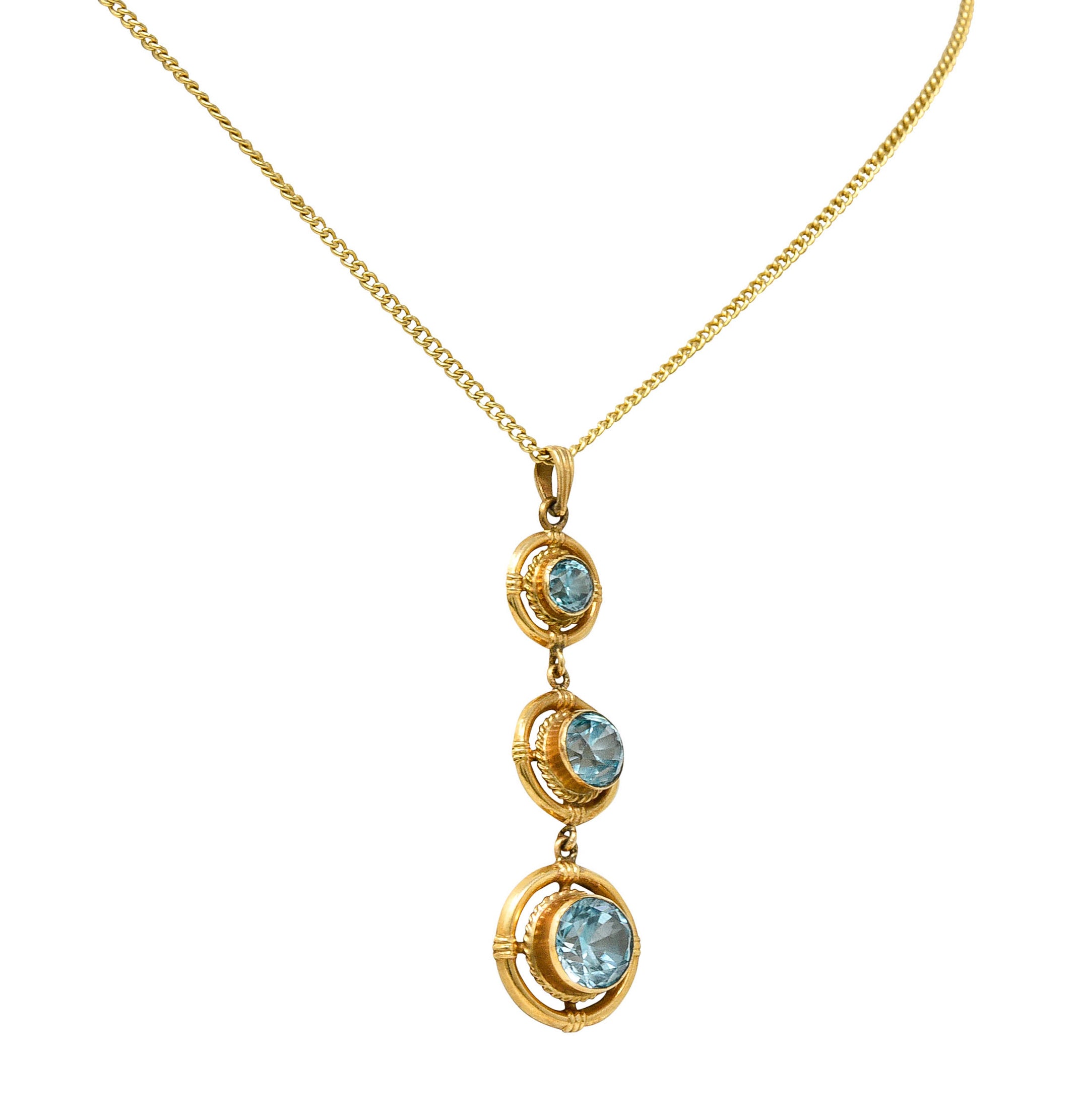 1930's Art Deco Blue Zircon 10 Karat Gold Drop Pendant NecklaceNecklace - Wilson's Estate Jewelry