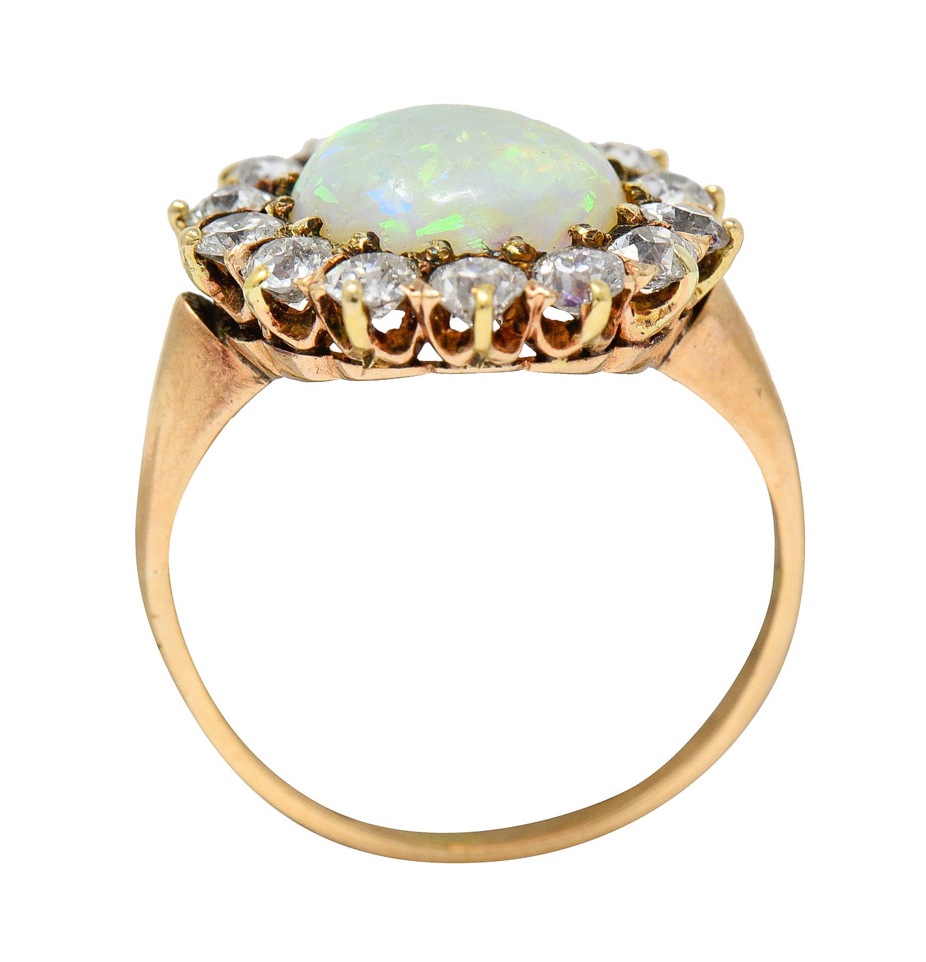 Victorian Opal Diamond 14 Karat Gold Cabochon Cluster RingRing - Wilson's Estate Jewelry