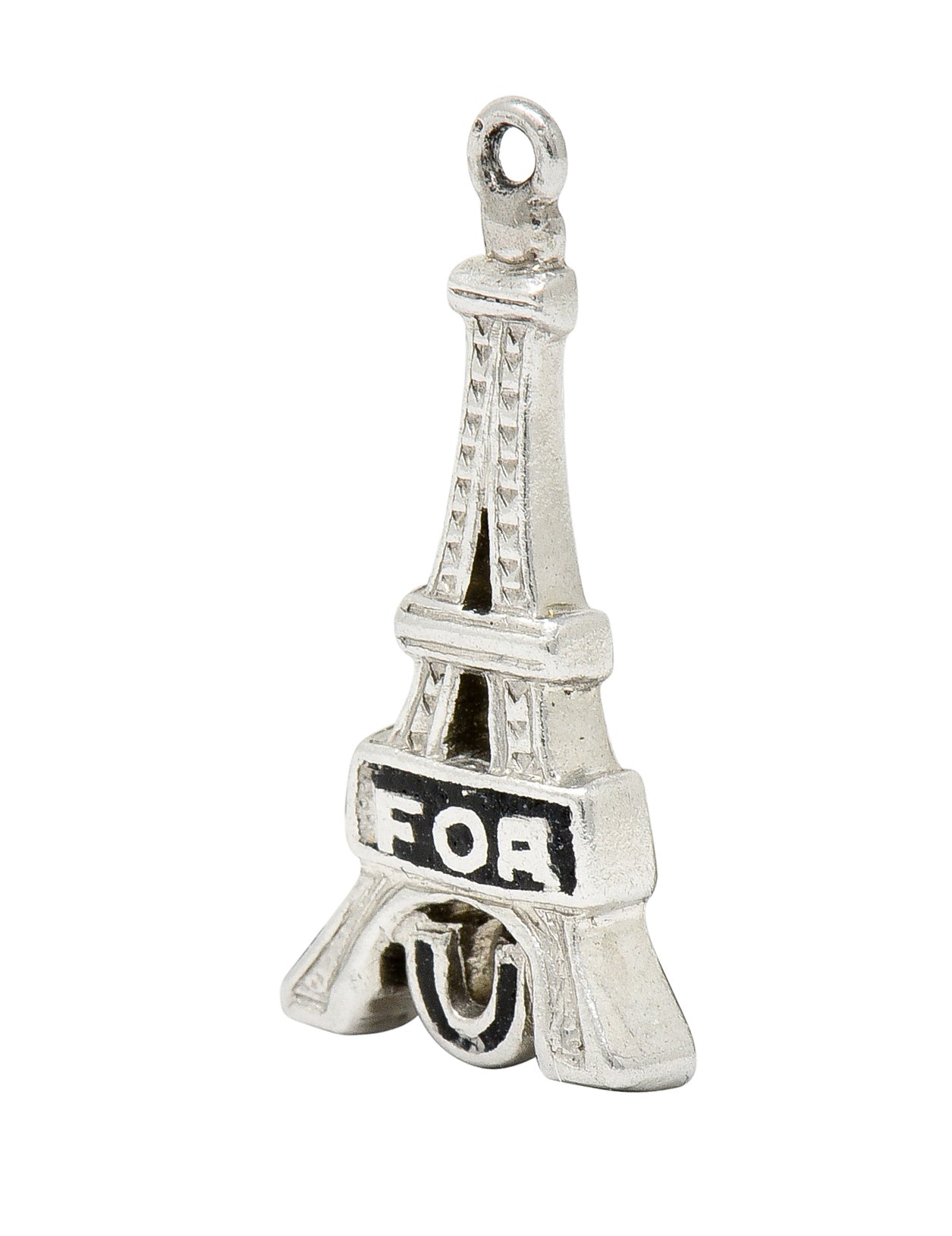 Art Deco Enamel Platinum I Fell For You Eiffel Tower Charm - Wilson's Estate Jewelry