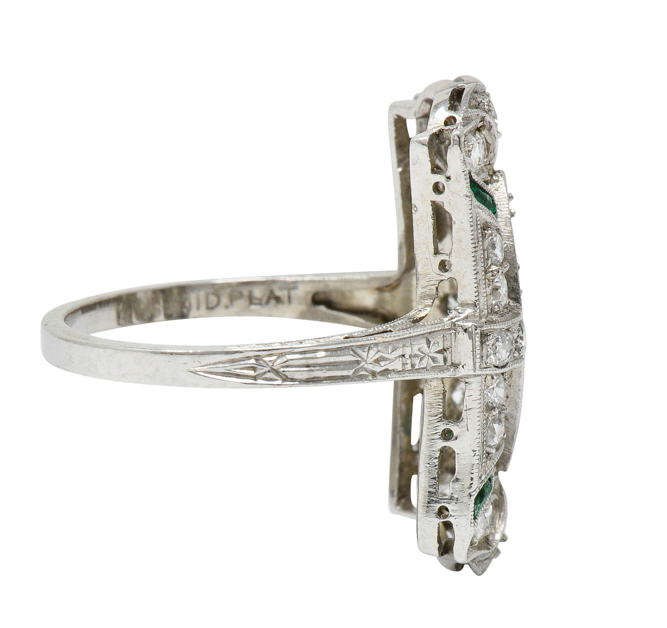 Art Deco 1.15 CTW Diamond Emerald Platinum Dinner RingRing - Wilson's Estate Jewelry