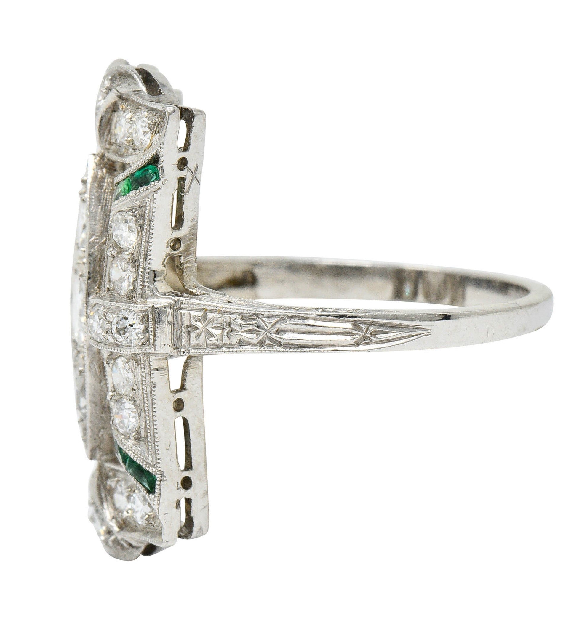 Art Deco 1.15 CTW Diamond Emerald Platinum Dinner RingRing - Wilson's Estate Jewelry