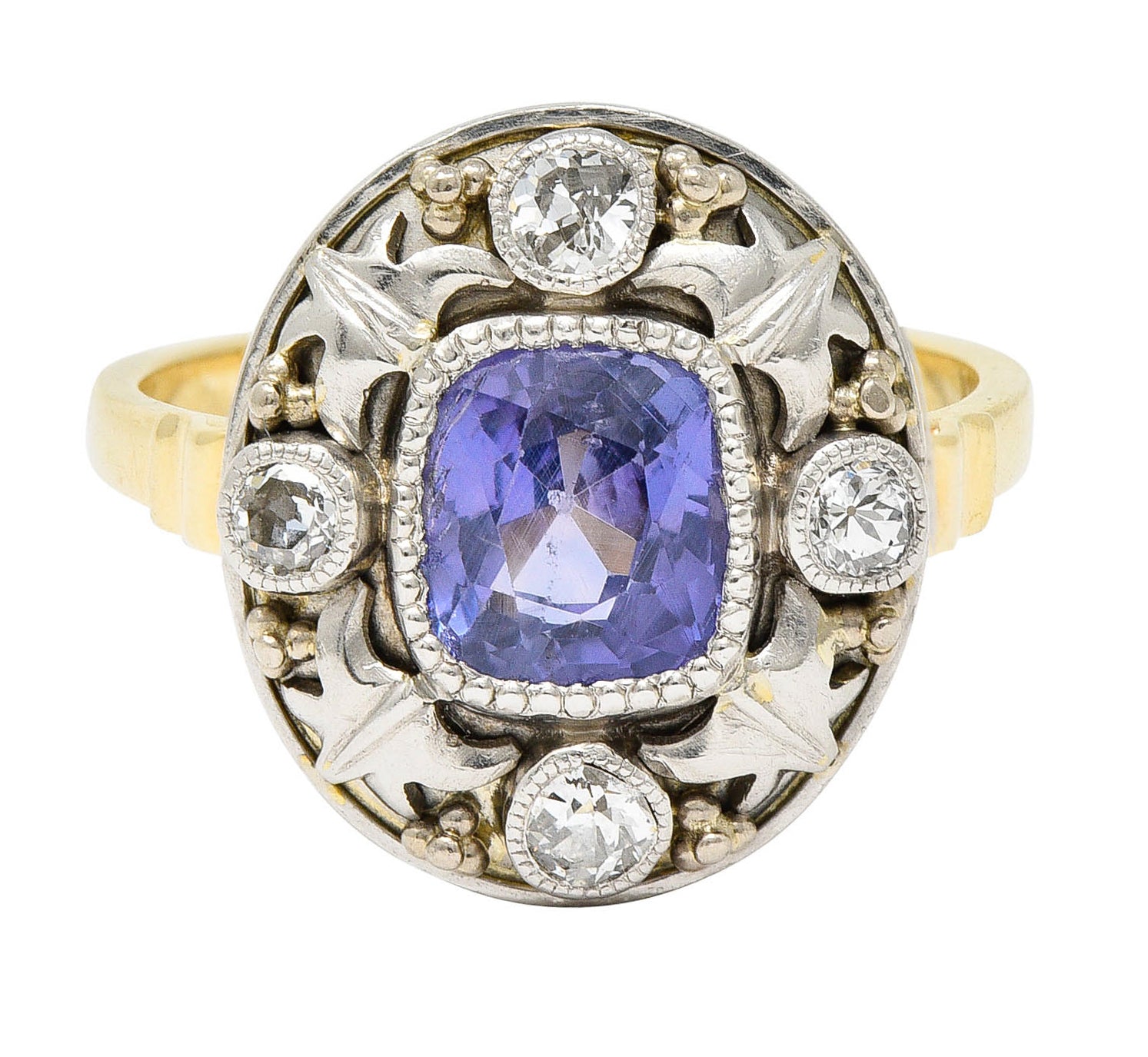 Arts & Crafts No Heat Ceylon Purple Sapphire Diamond Platinum-Topped 14 Karat Gold RingRing - Wilson's Estate Jewelry