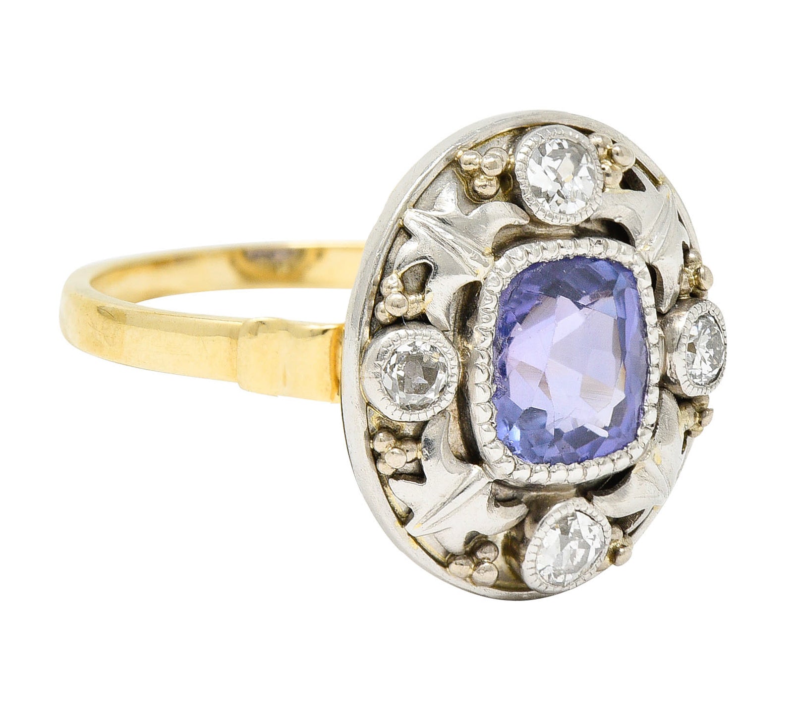 Arts & Crafts No Heat Ceylon Purple Sapphire Diamond Platinum-Topped 14 Karat Gold RingRing - Wilson's Estate Jewelry