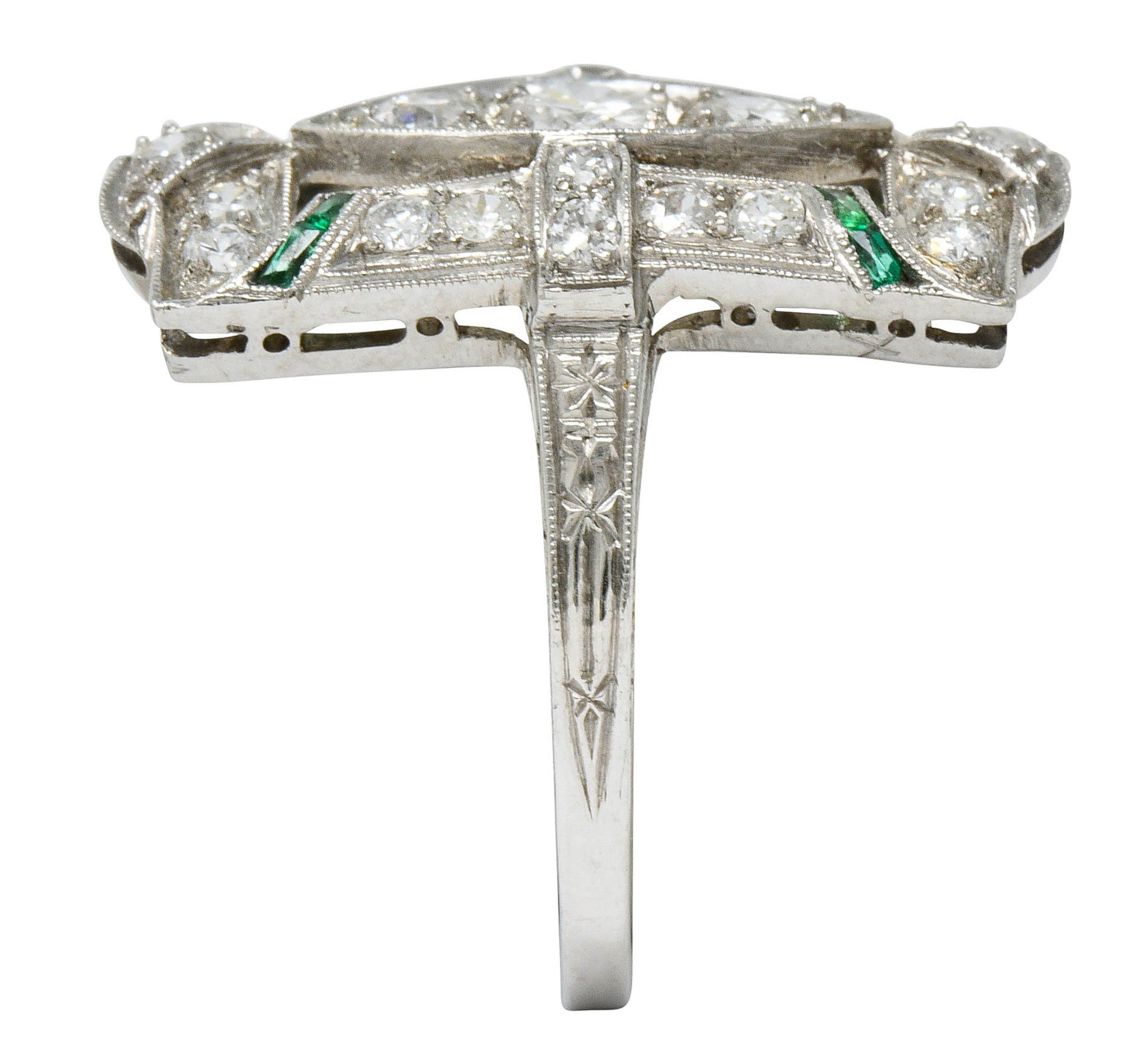 Art Deco 1.15 CTW Diamond Emerald Platinum Dinner RingRing - Wilson's Estate Jewelry