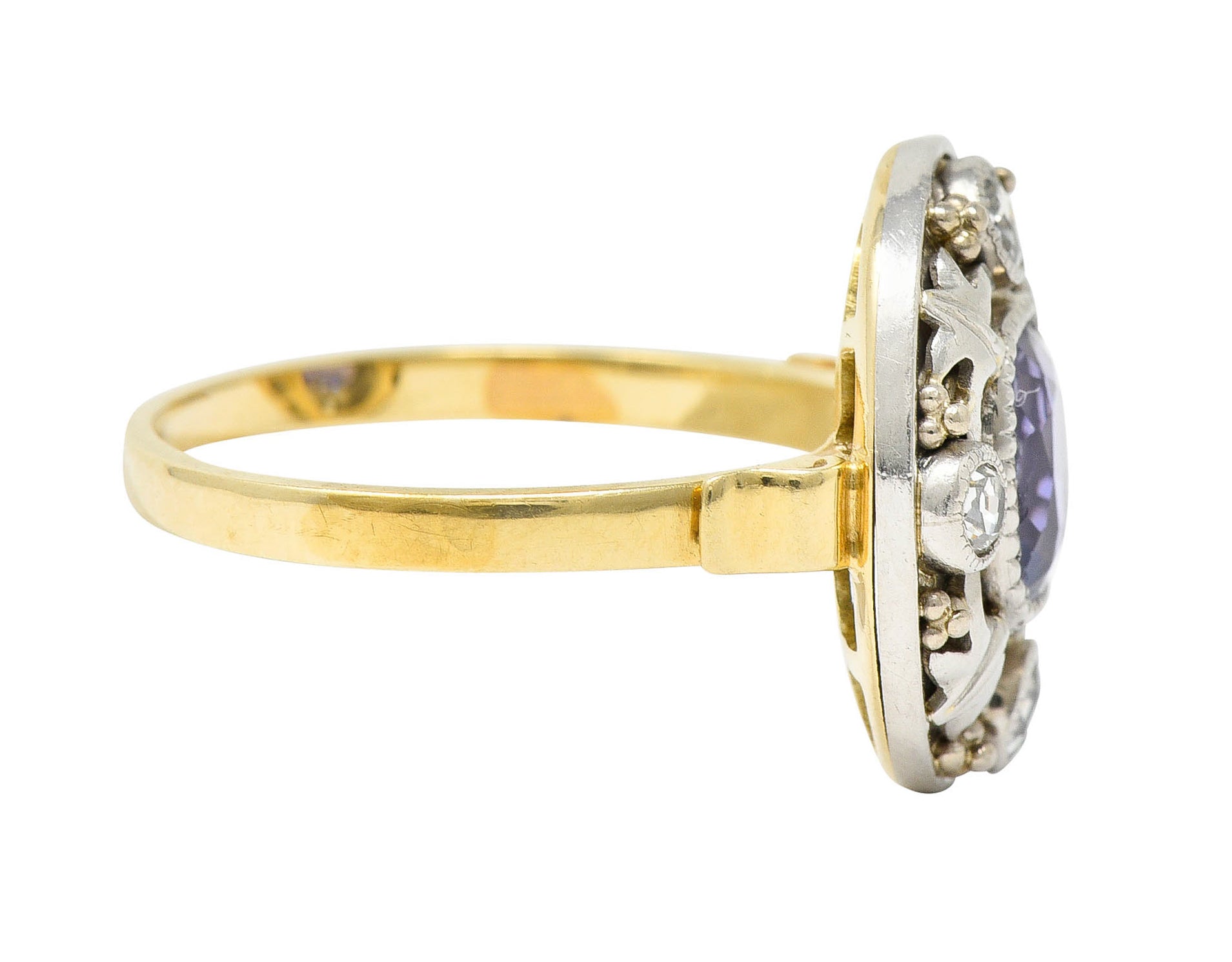 Arts & Crafts No Heat Ceylon Purple Sapphire Diamond Platinum-Topped 14 Karat Gold RingRing - Wilson's Estate Jewelry