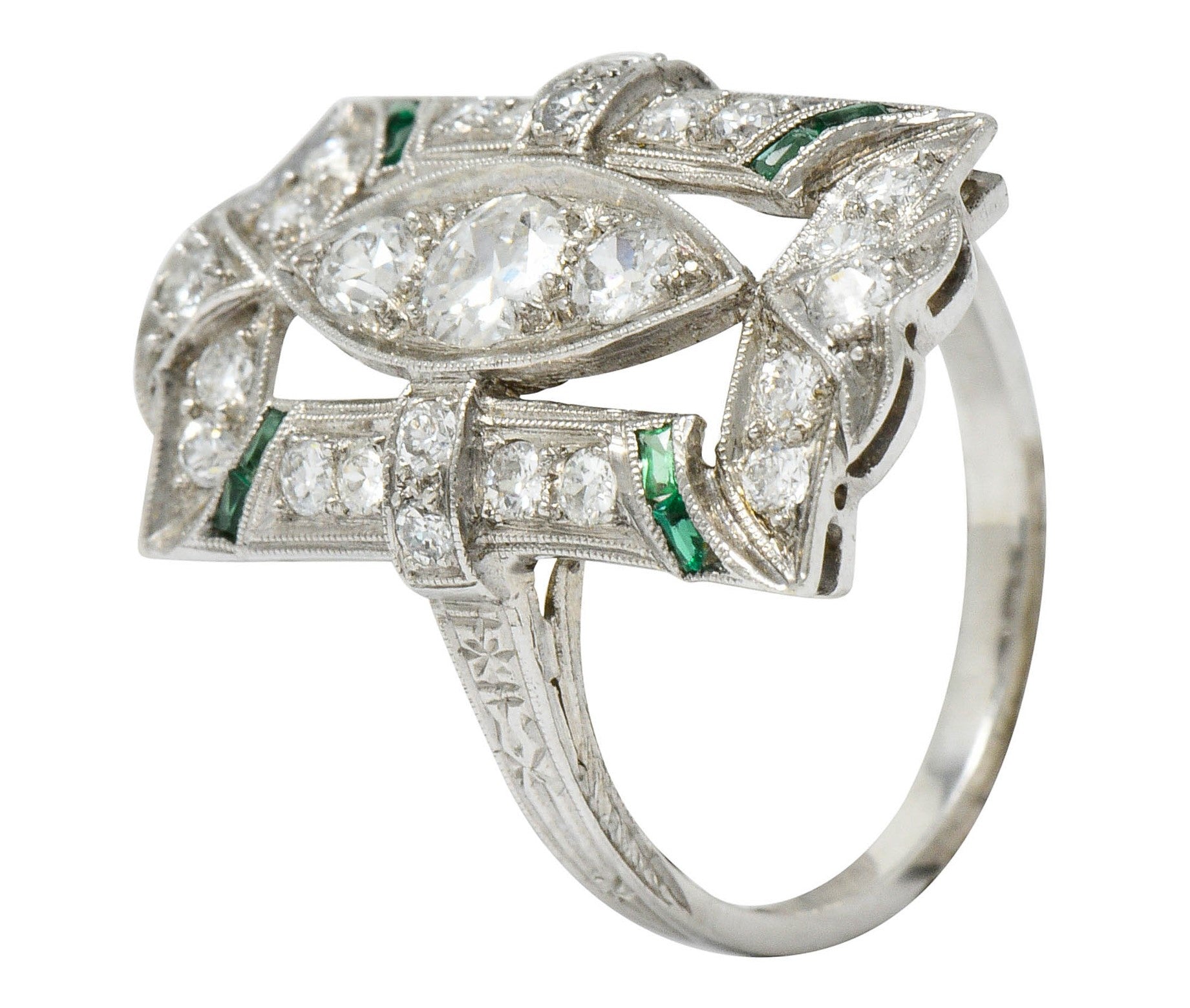 Art Deco 1.15 CTW Diamond Emerald Platinum Dinner RingRing - Wilson's Estate Jewelry