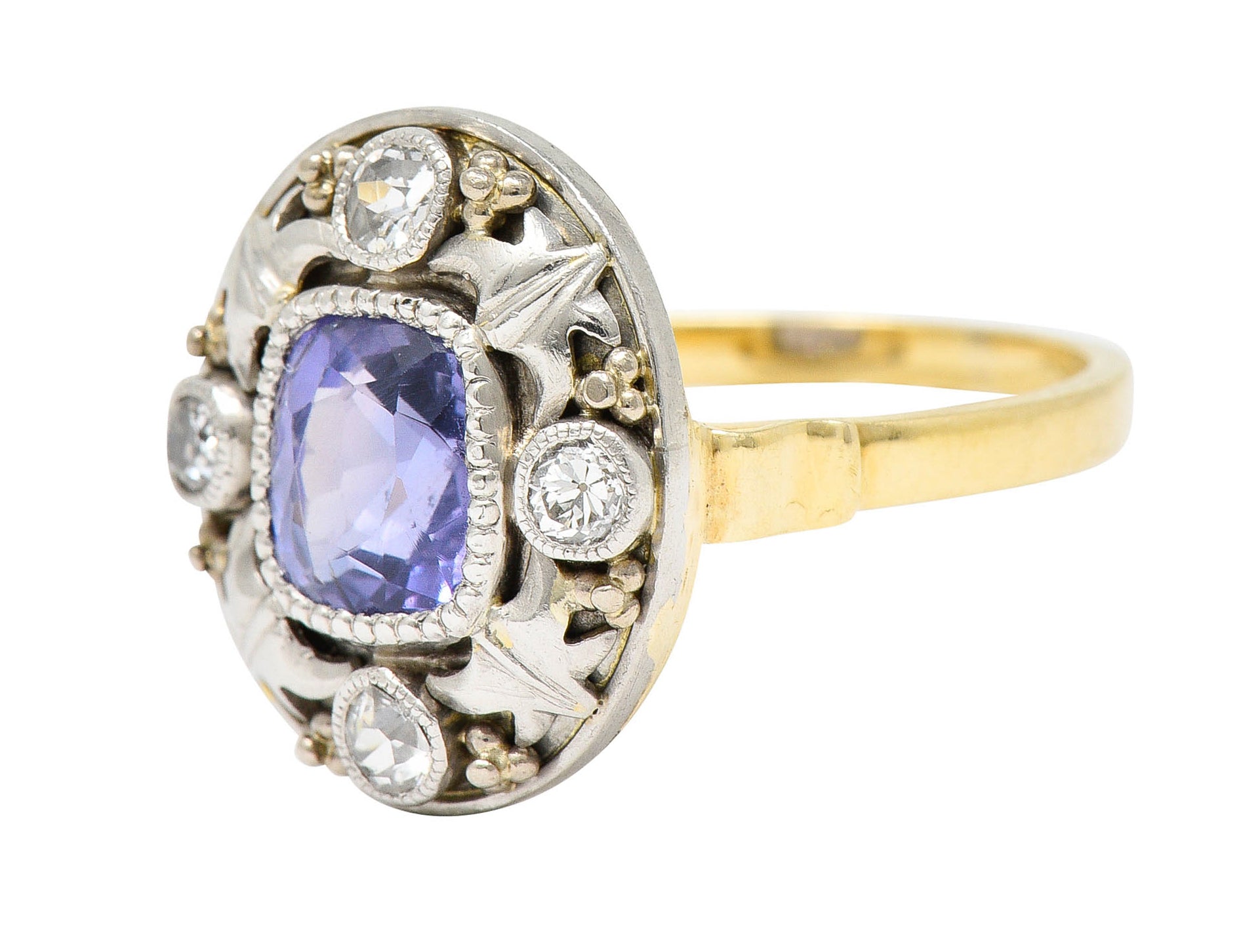 Arts & Crafts No Heat Ceylon Purple Sapphire Diamond Platinum-Topped 14 Karat Gold RingRing - Wilson's Estate Jewelry