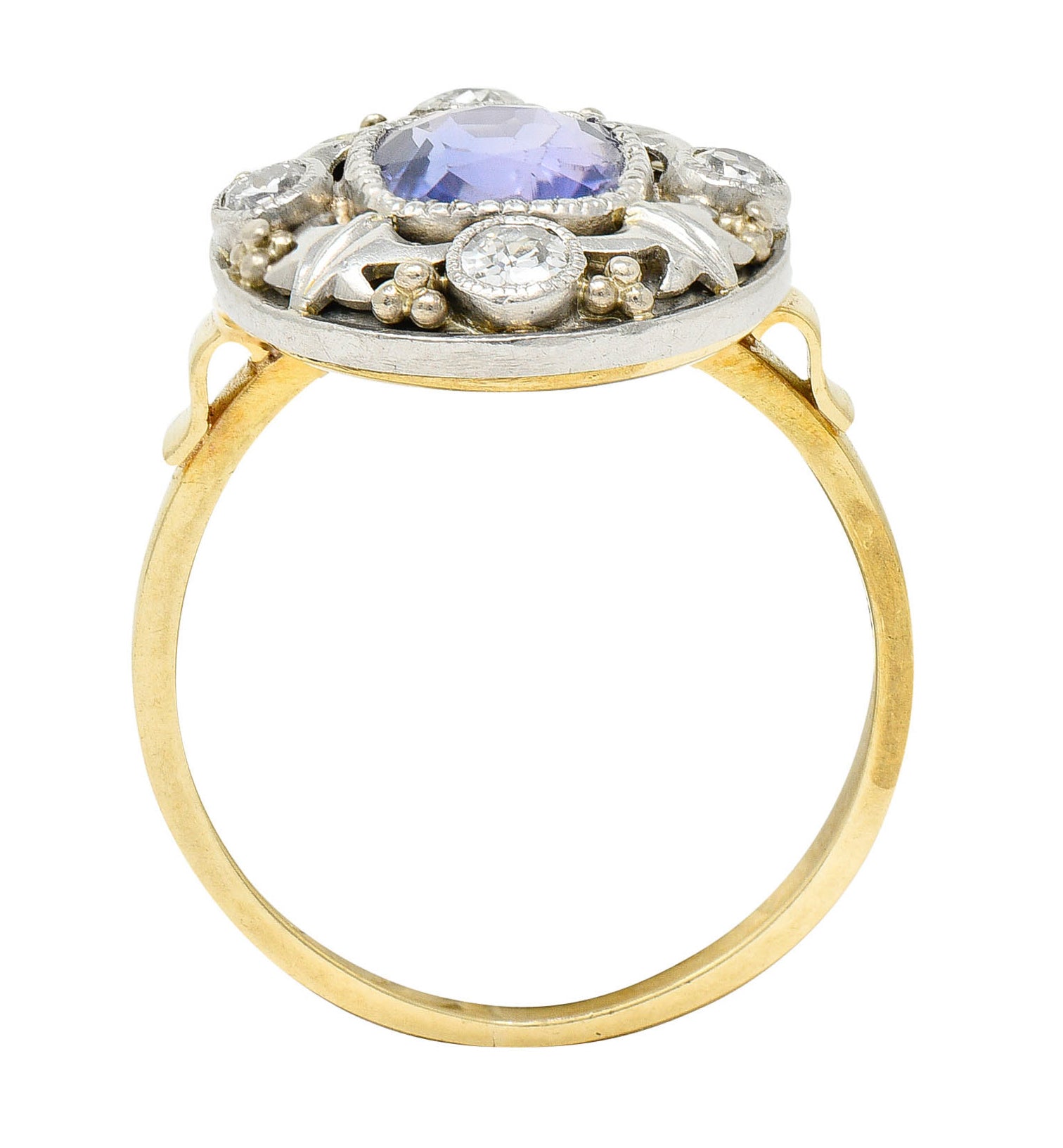 Arts & Crafts No Heat Ceylon Purple Sapphire Diamond Platinum-Topped 14 Karat Gold RingRing - Wilson's Estate Jewelry