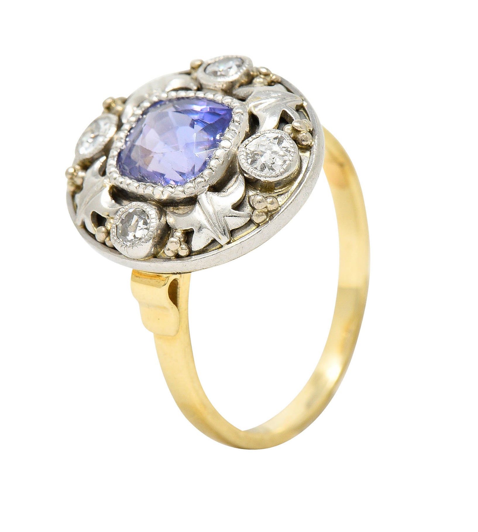 Arts & Crafts No Heat Ceylon Purple Sapphire Diamond Platinum-Topped 14 Karat Gold RingRing - Wilson's Estate Jewelry