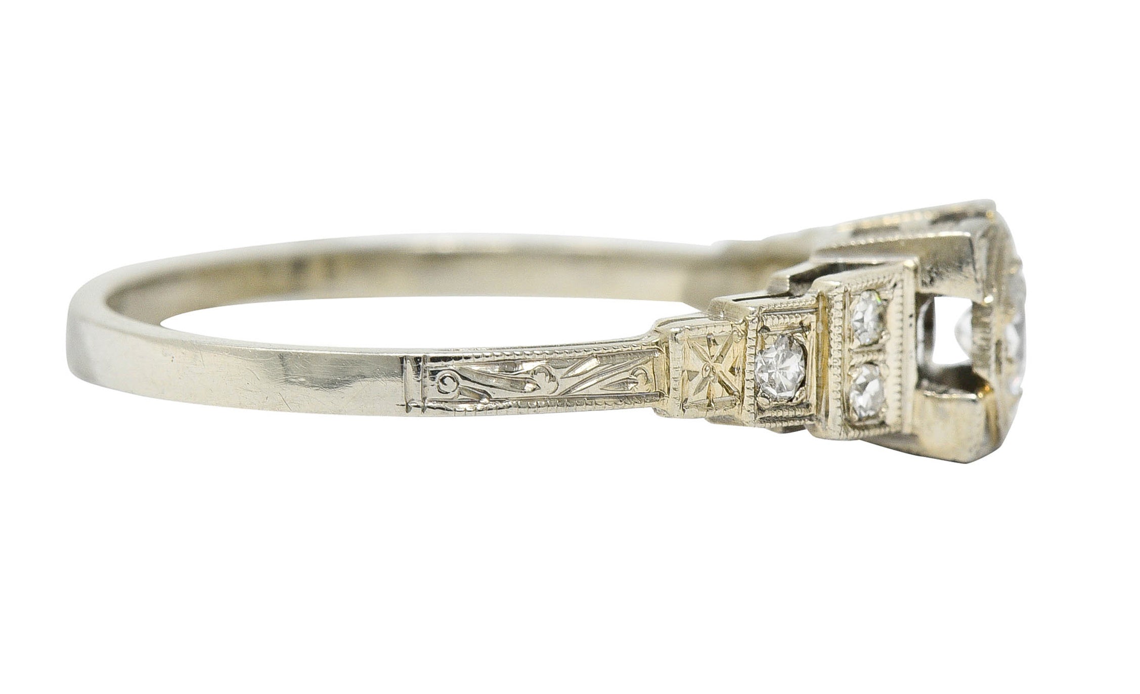 Art Deco 0.27 CTW Diamond 18 Karat White Gold Octagonal Step Engagement RingRing - Wilson's Estate Jewelry