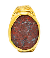 Early Jasper Intaglio 18 Karat Gold Unisex Signet Ring - Wilson's Estate Jewelry