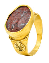 Early Jasper Intaglio 18 Karat Gold Unisex Signet Ring - Wilson's Estate Jewelry
