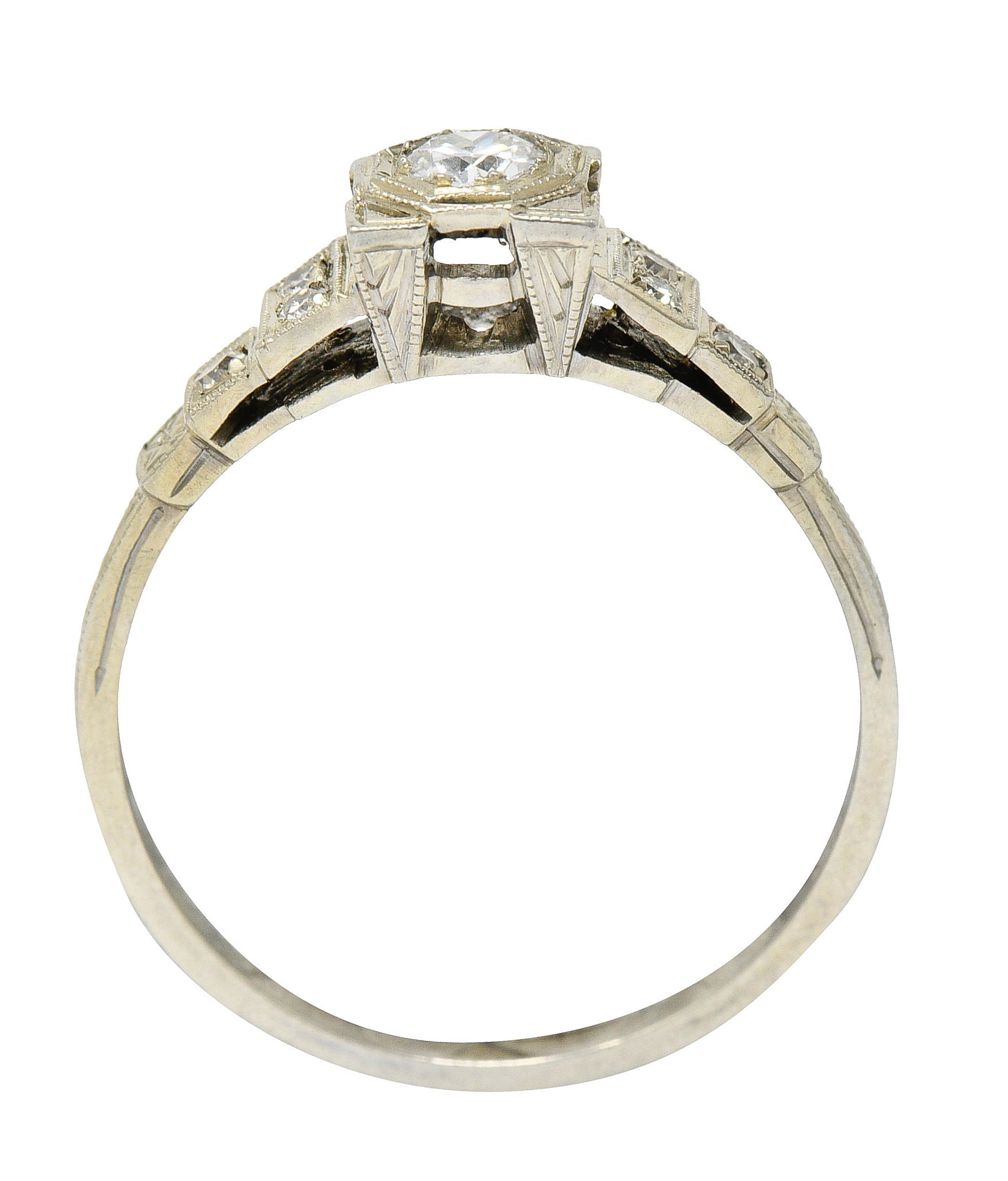 Art Deco 0.27 CTW Diamond 18 Karat White Gold Octagonal Step Engagement RingRing - Wilson's Estate Jewelry