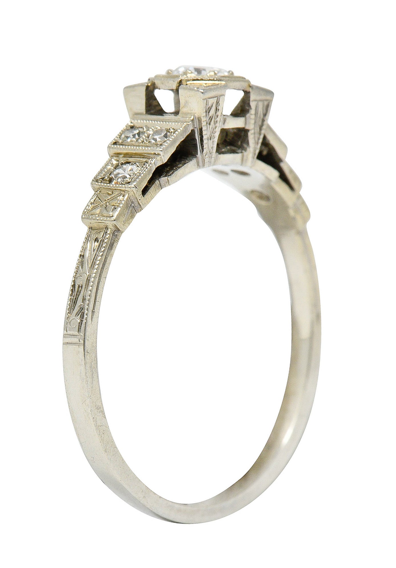 Art Deco 0.27 CTW Diamond 18 Karat White Gold Octagonal Step Engagement RingRing - Wilson's Estate Jewelry