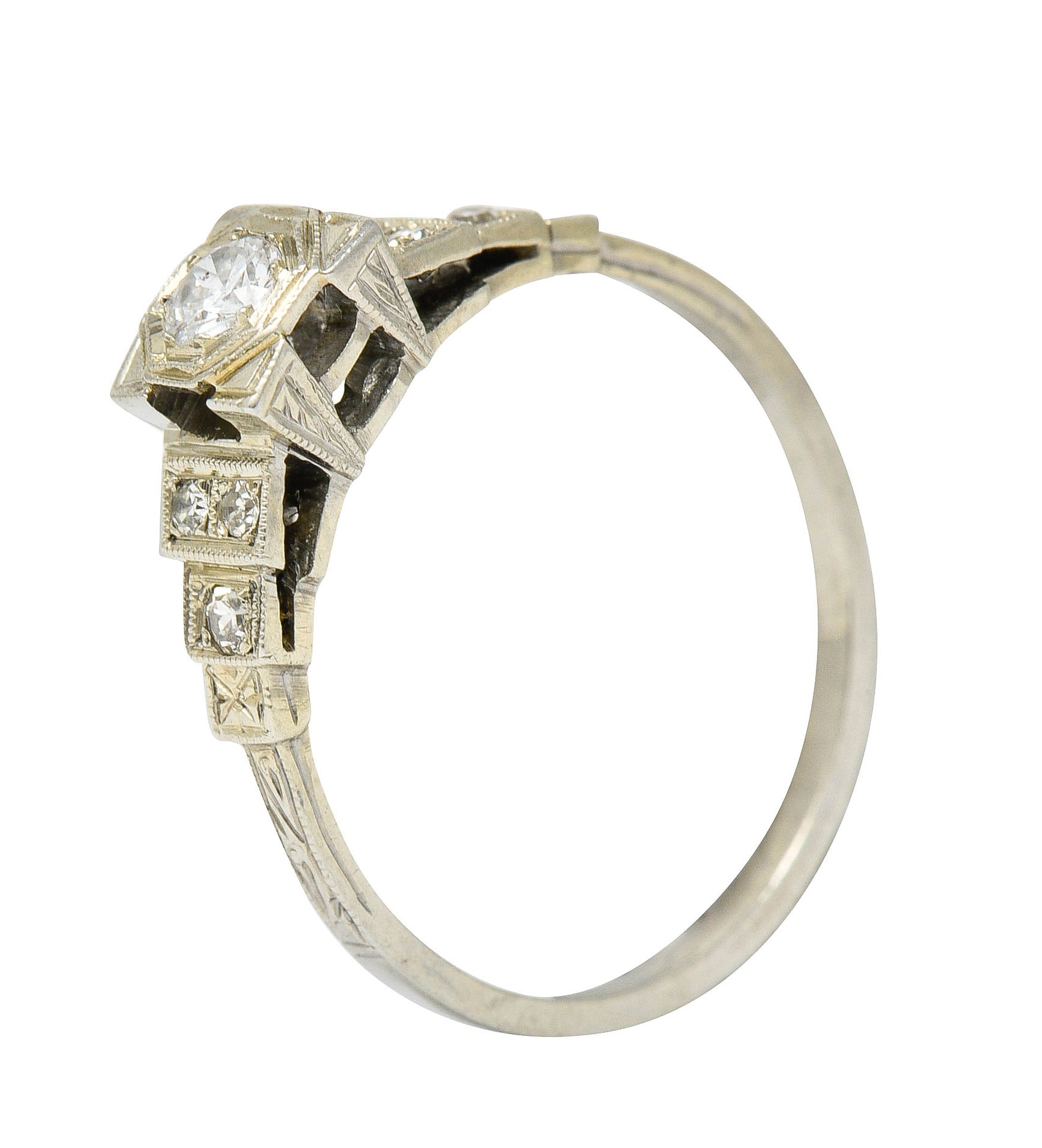 Art Deco 0.27 CTW Diamond 18 Karat White Gold Octagonal Step Engagement RingRing - Wilson's Estate Jewelry