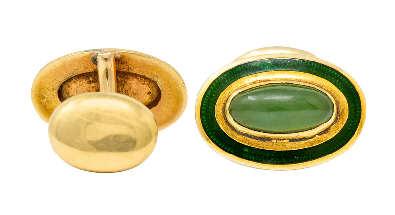 Alling & Co. Art Nouveau Jade 14 Karat Gold Men's Cufflinks - Wilson's Estate Jewelry
