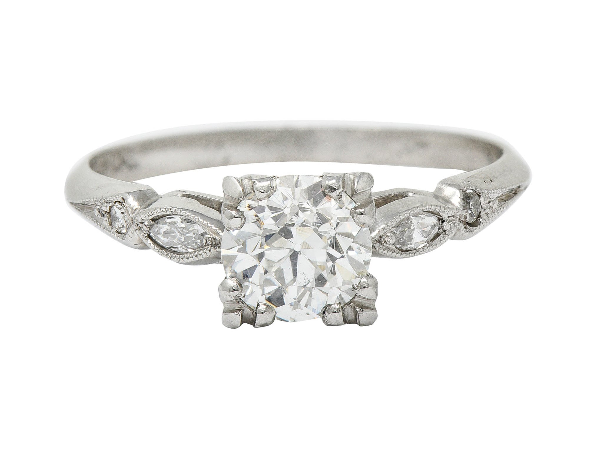 Art Deco 0.92 CTW Diamond Platinum Navette Engagement Ring GIA Circa 1930Ring - Wilson's Estate Jewelry