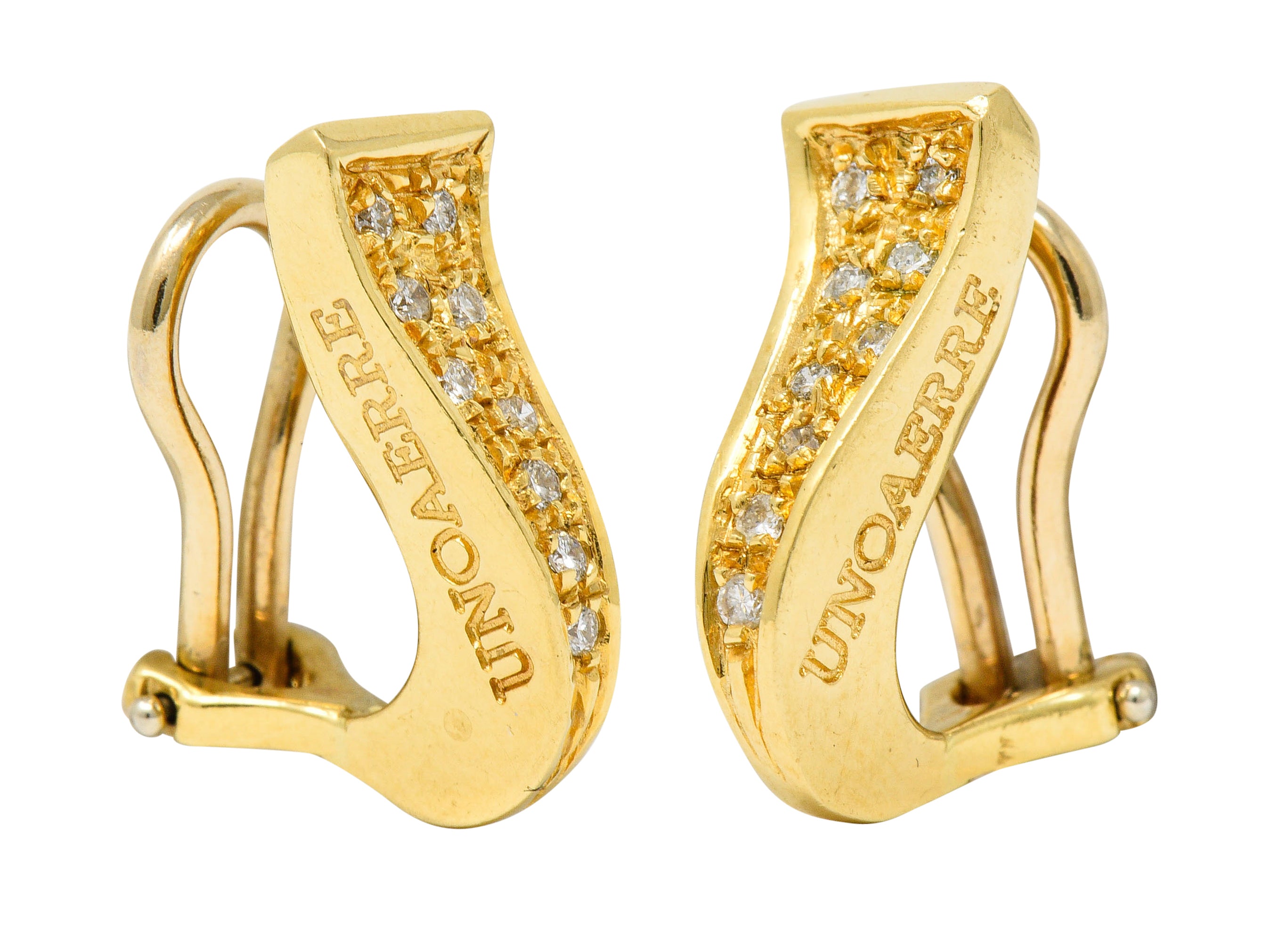 Unoaerre Diamond 18 Karat Gold Italian Huggie Ear-Clip EarringsEarrings - Wilson's Estate Jewelry