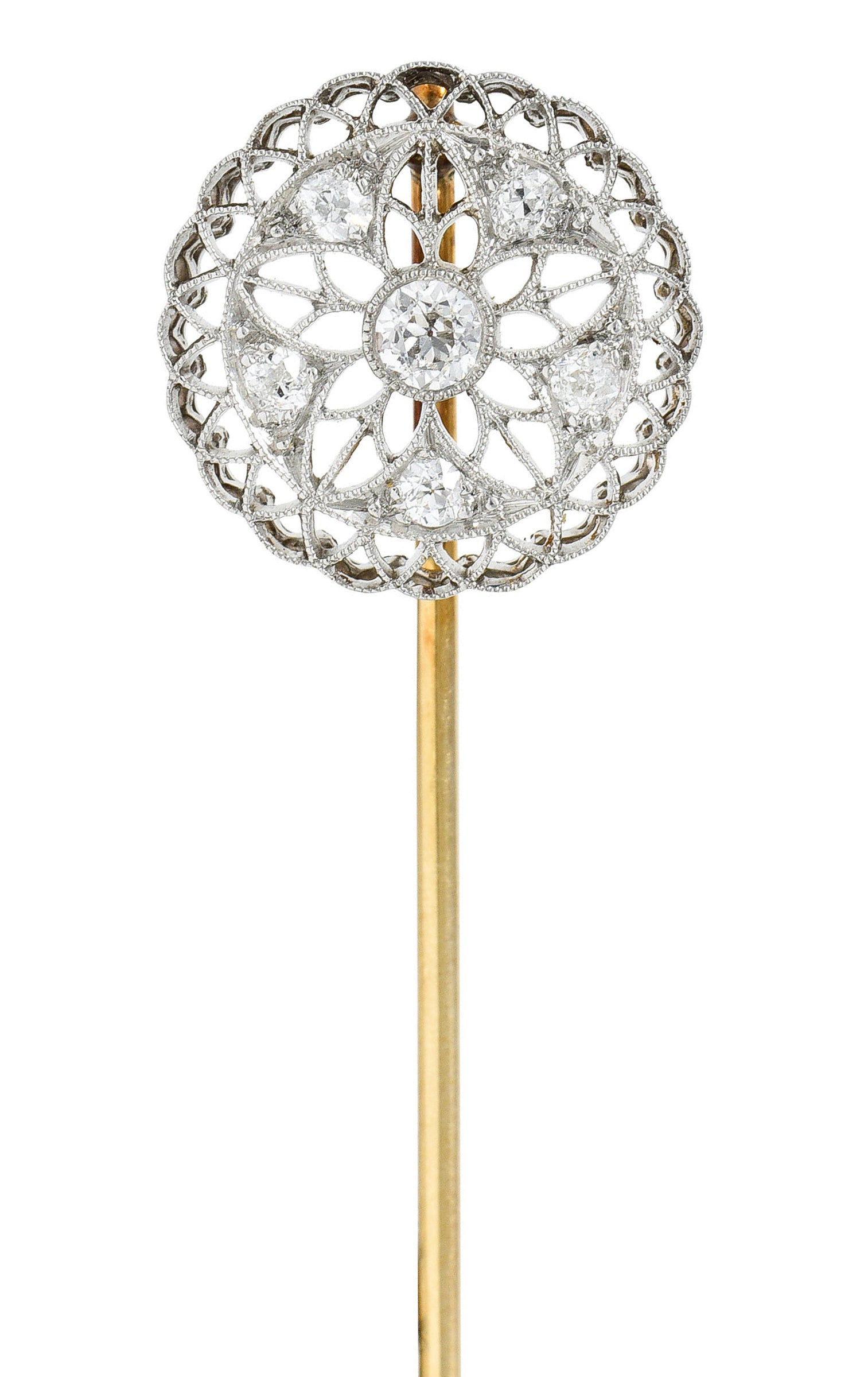 1910 Edwardian 0.27 CTW Diamond Platinum Radiating Starburst StickpinStick Pin - Wilson's Estate Jewelry