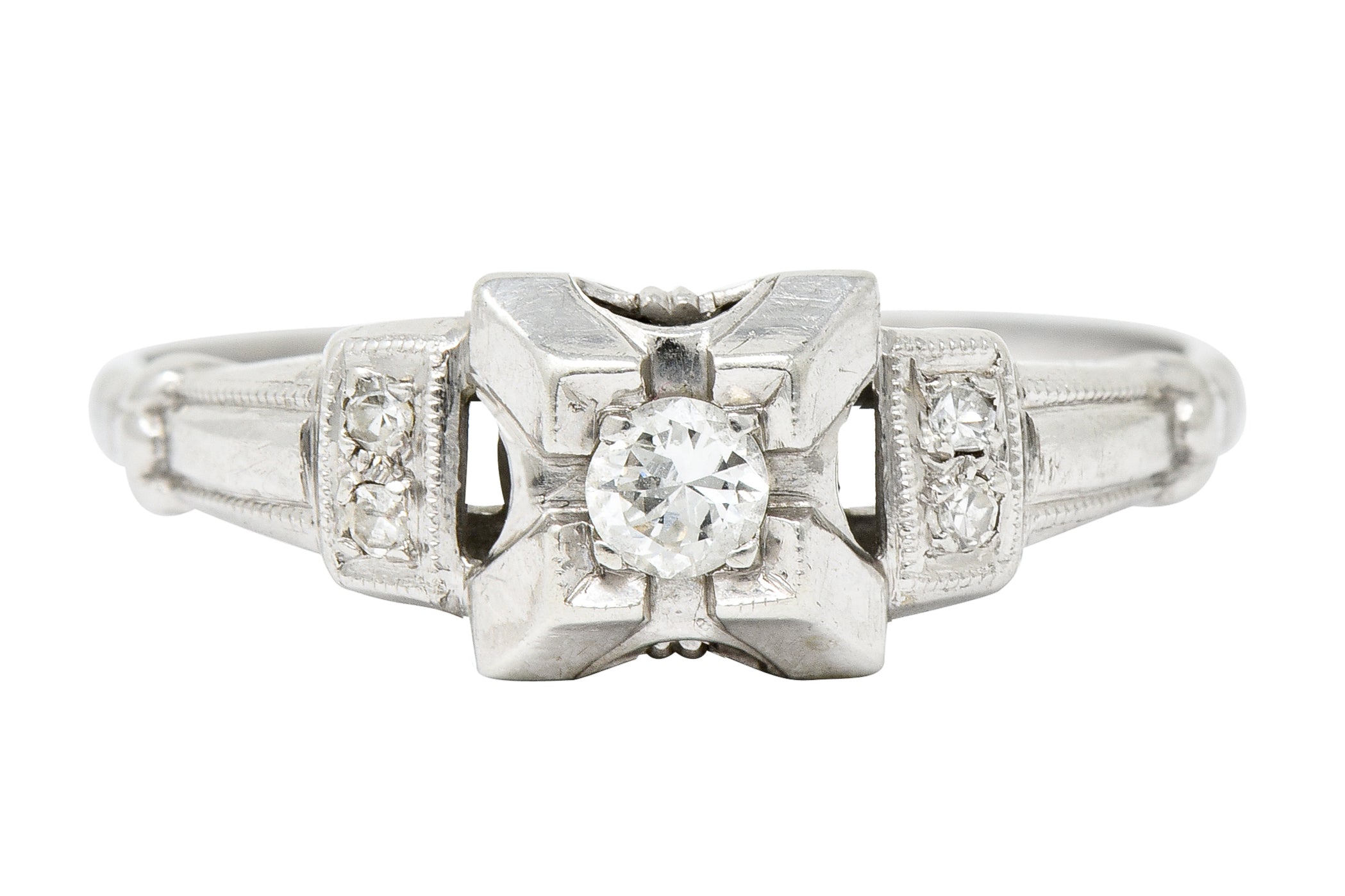 Art Deco Diamond 14 Karat White Gold Engagement Ring - Wilson's Estate Jewelry