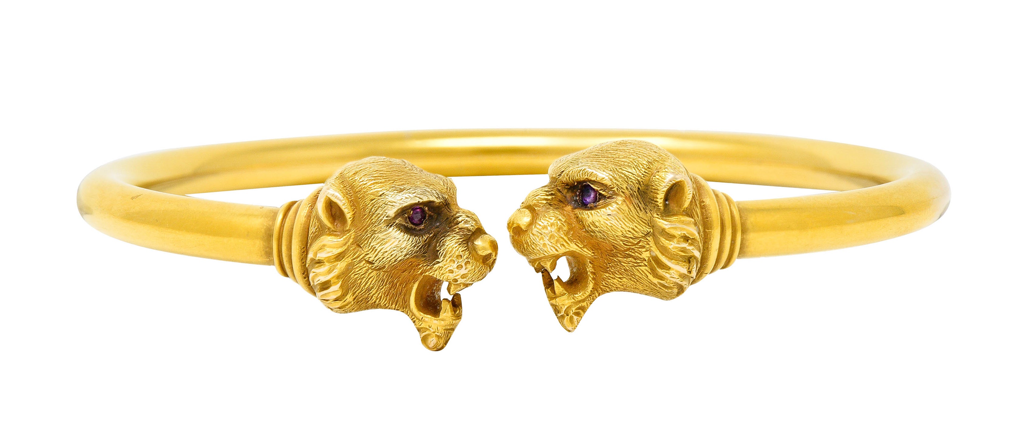 1900 Sloan & Co. Ruby 14 Karat Yellow Gold Lion Cuff Braceletbracelet - Wilson's Estate Jewelry