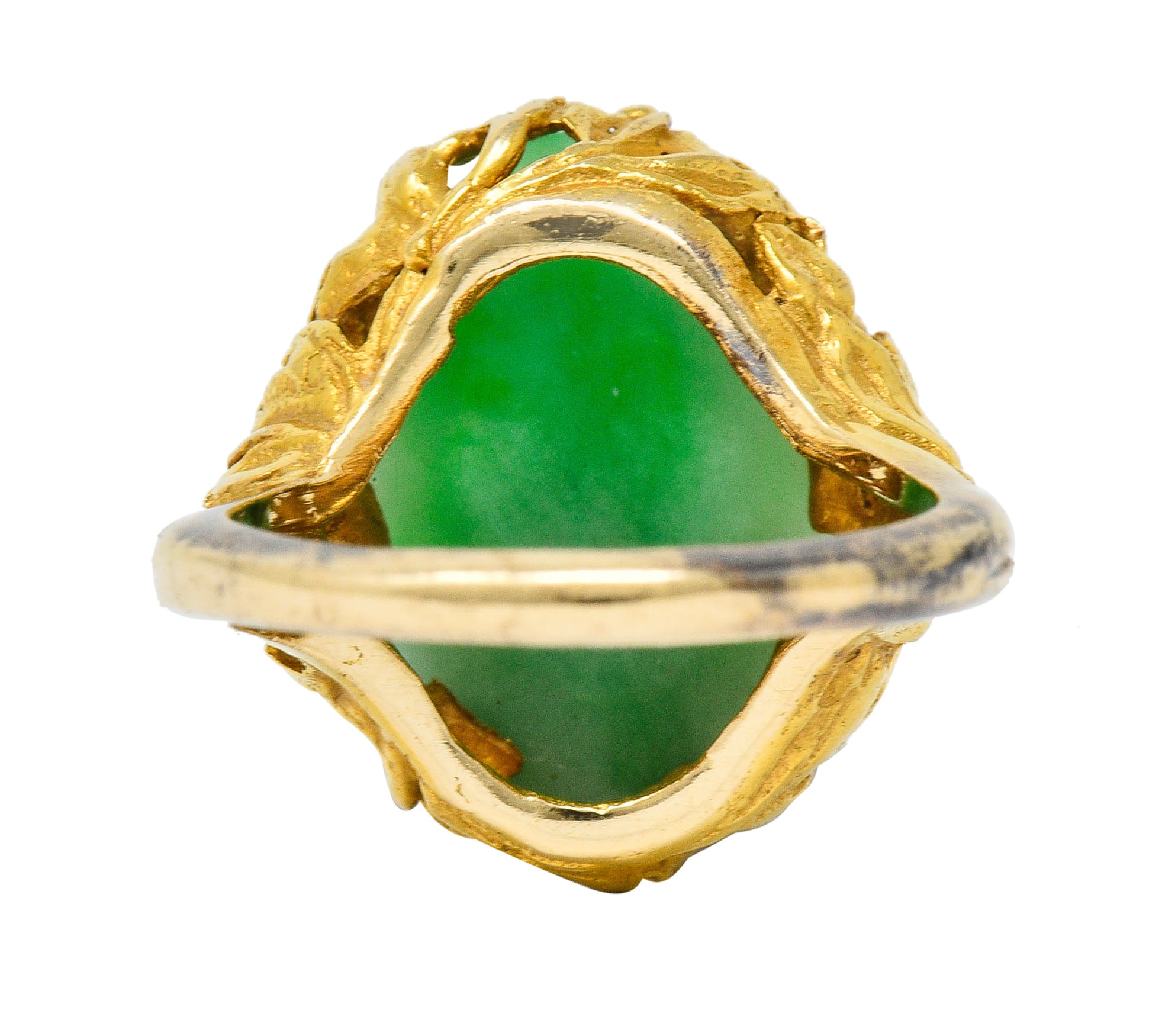 Arts & Crafts Jade 14 Karat Gold Floral & Foliate RingRing - Wilson's Estate Jewelry