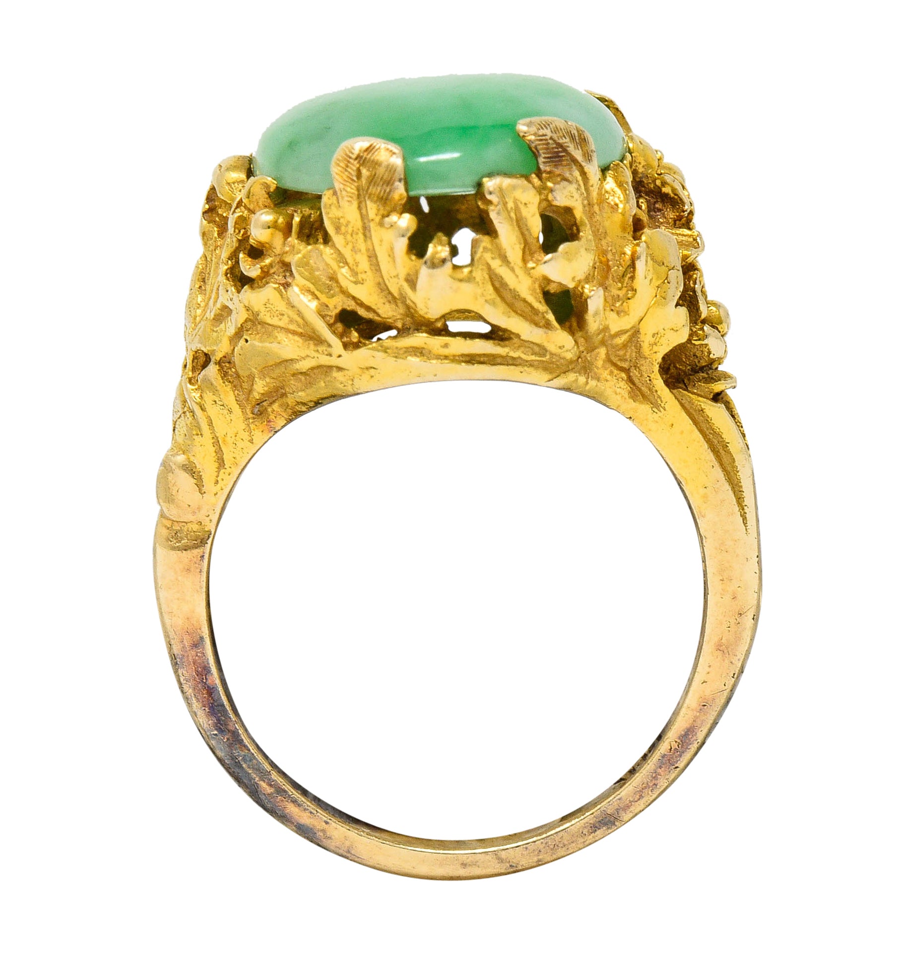 Arts & Crafts Jade 14 Karat Gold Floral & Foliate RingRing - Wilson's Estate Jewelry