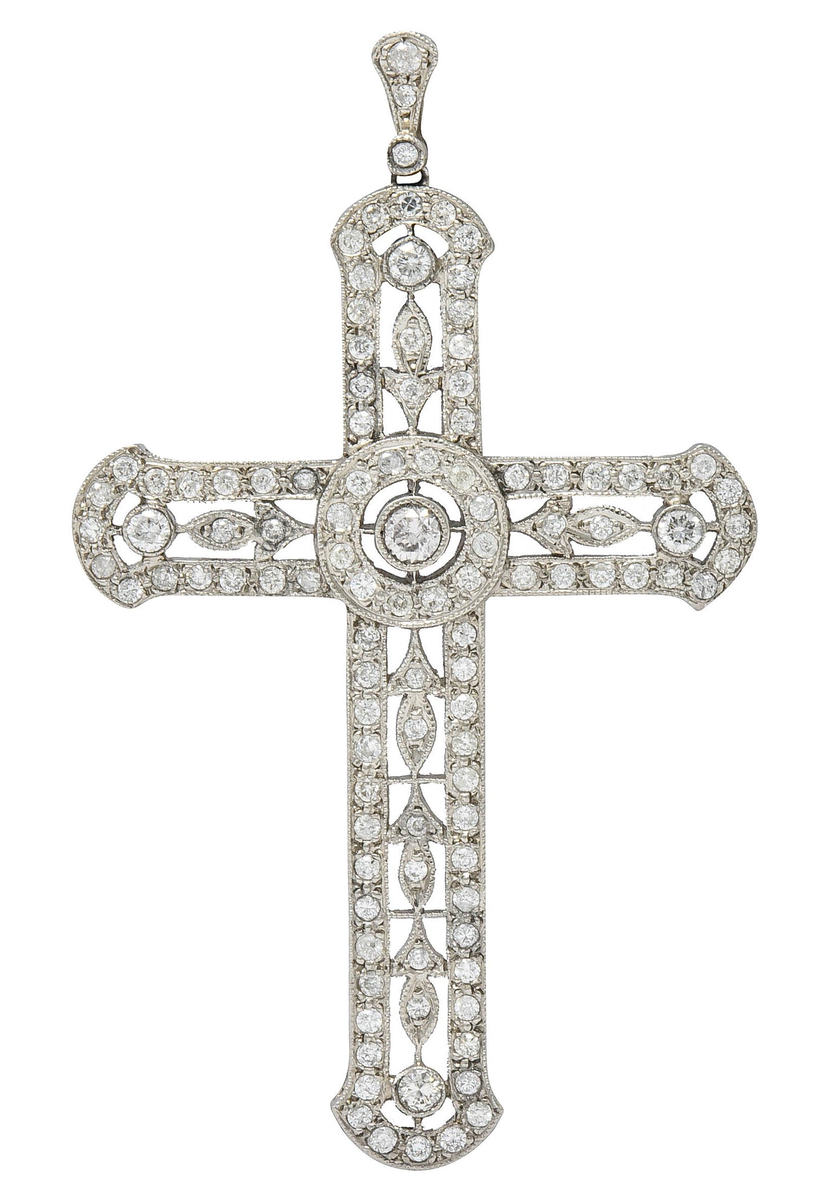 Edwardian 2.05 CTW Diamond Platinum Cross PendantNecklace - Wilson's Estate Jewelry