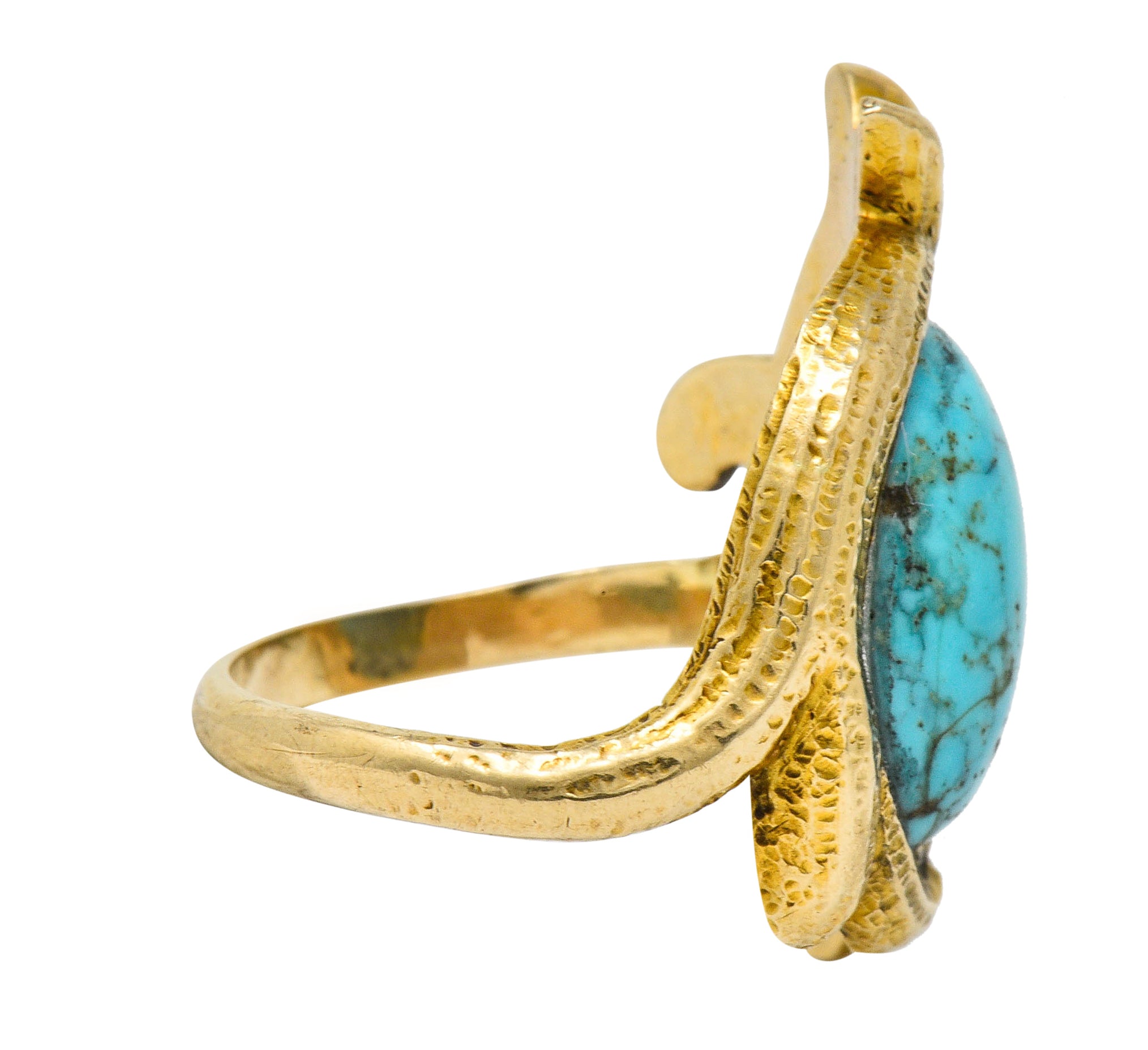 Art Nouveau Turquoise 14 Karat Gold Foliate Whiplash RingRing - Wilson's Estate Jewelry