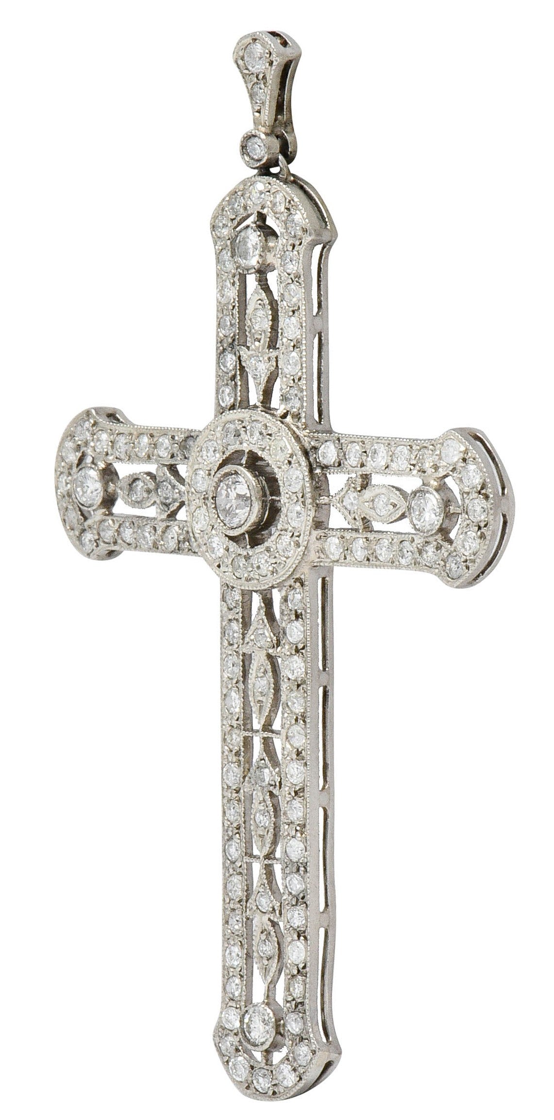 Edwardian 2.05 CTW Diamond Platinum Cross PendantNecklace - Wilson's Estate Jewelry