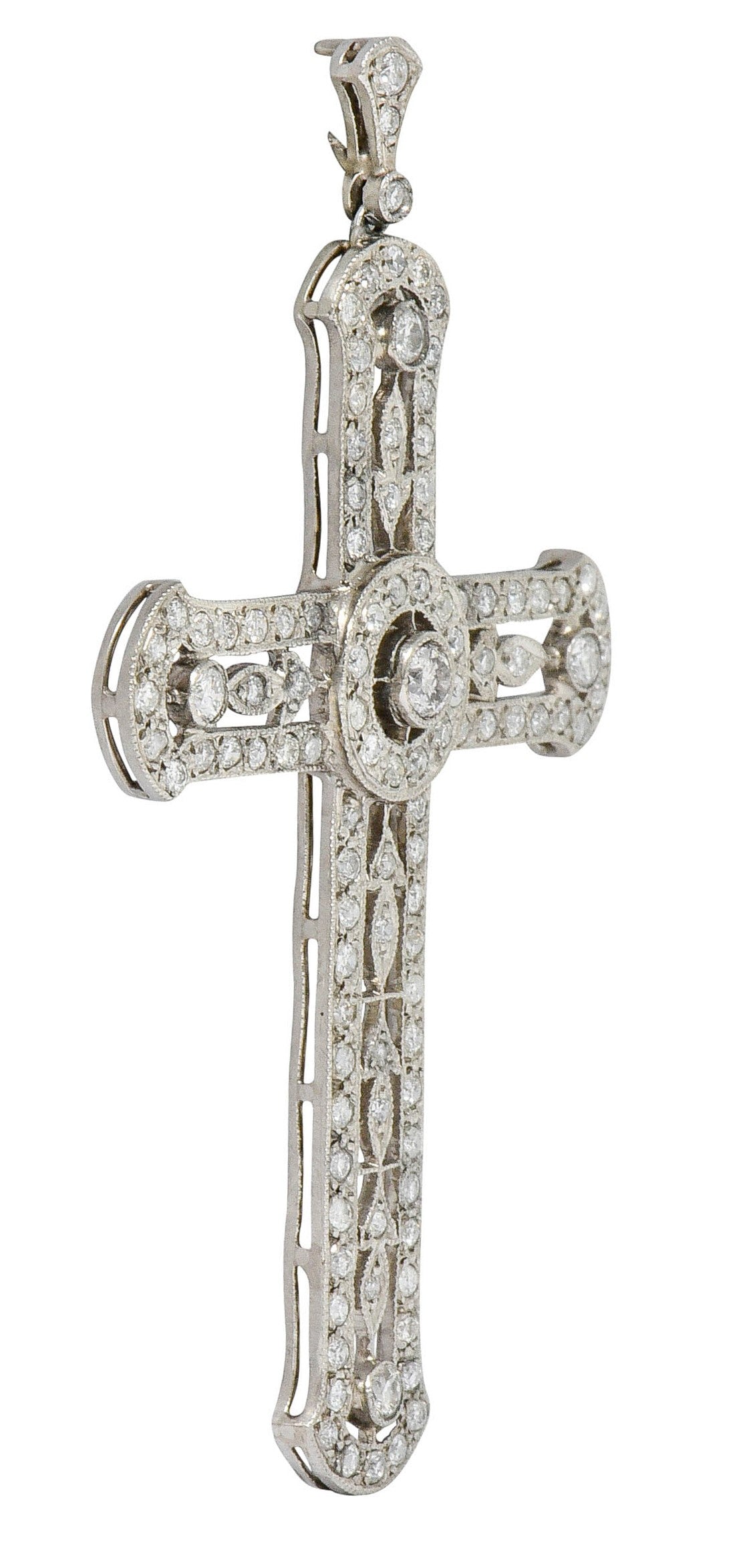 Edwardian 2.05 CTW Diamond Platinum Cross PendantNecklace - Wilson's Estate Jewelry