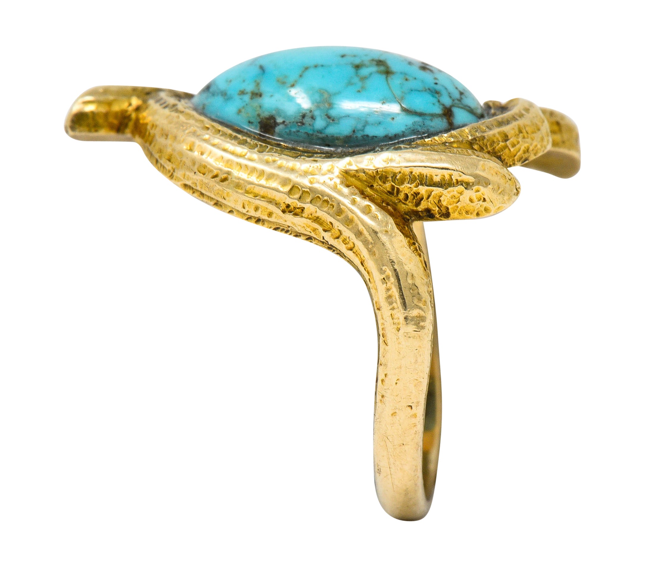 Art Nouveau Turquoise 14 Karat Gold Foliate Whiplash RingRing - Wilson's Estate Jewelry