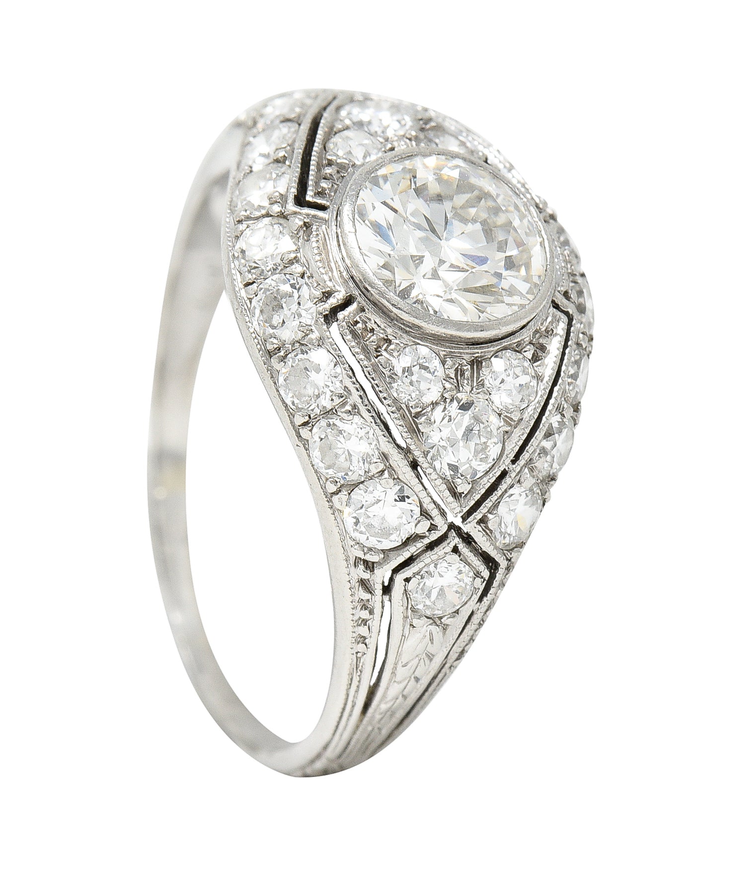 Marcus and Co. Art Deco 1.95 CTW Diamond Platinum Bombè Band Engagement Ring Wilson's Estate Jewelry