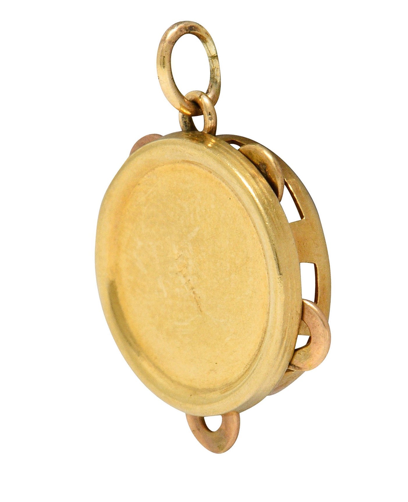 Retro 14 Karat Gold Articulated Tambourine Charmcharm - Wilson's Estate Jewelry