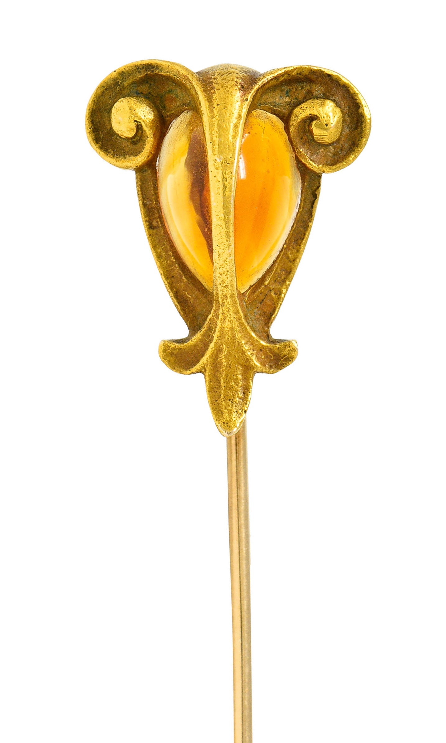 Art Nouveau Citrine Cabochon 18 Karat Gold Hellenistic StickpinStick Pin - Wilson's Estate Jewelry