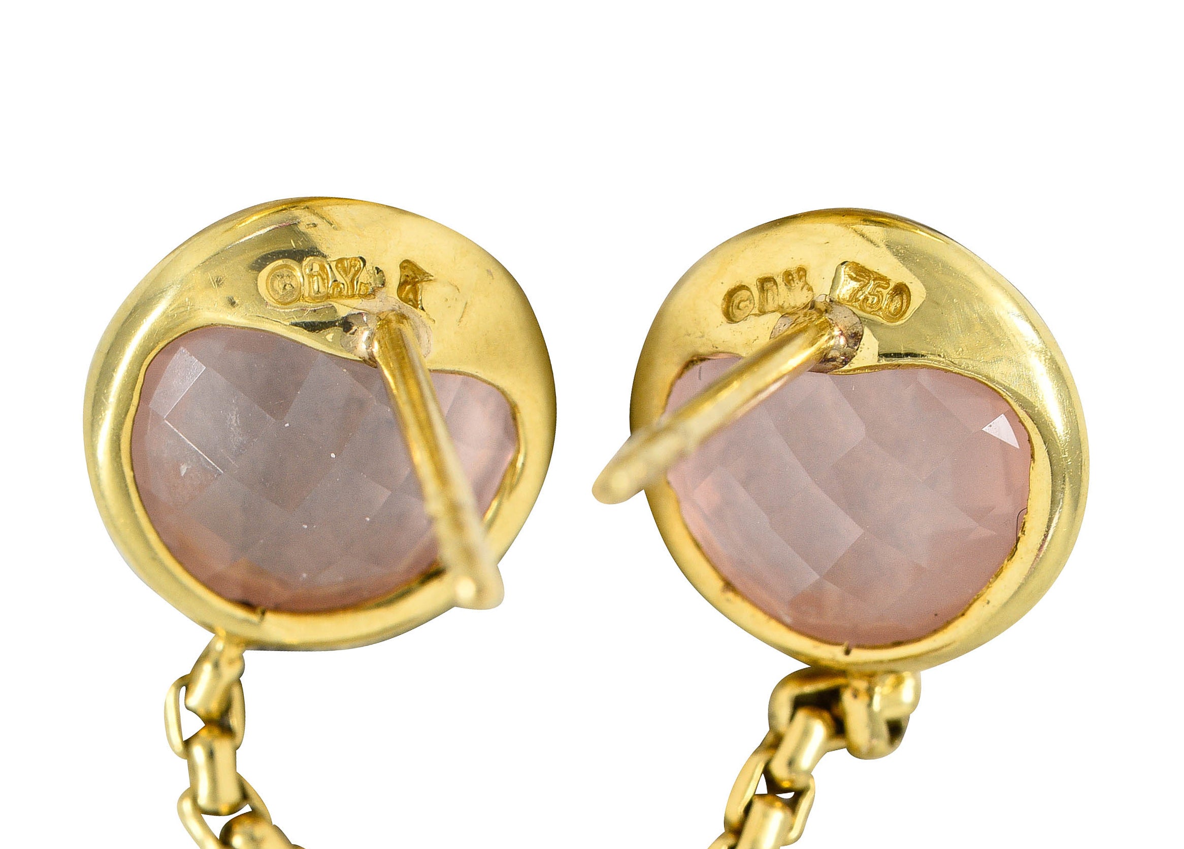 David Yurman Rose Quartz Pink Sapphire 18 Karat Gold Solari Pave Ball Drop EarringsEarrings - Wilson's Estate Jewelry