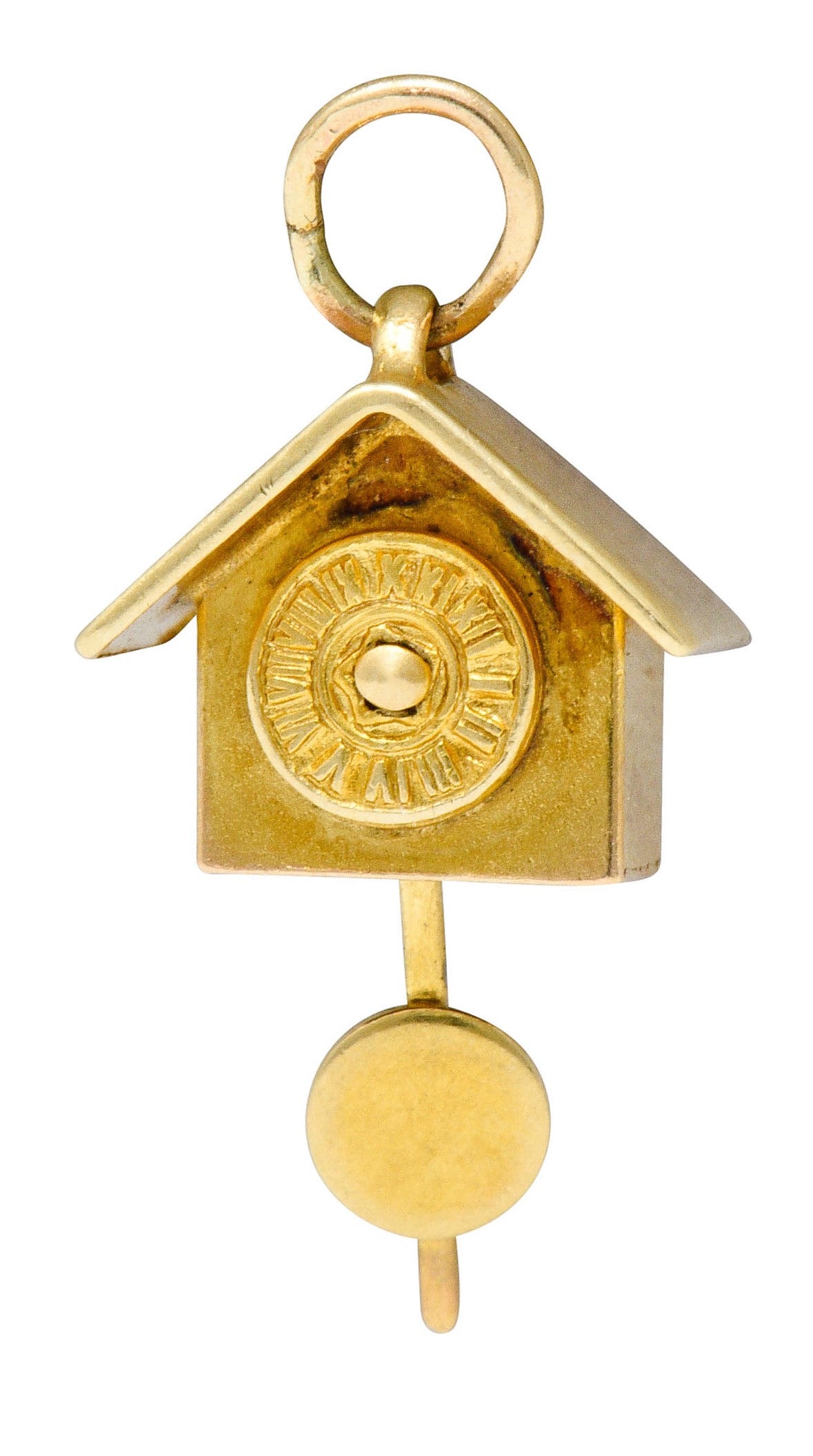 Carl-Art Retro 14 Karat Gold Cuckoo Clock Charmcharm - Wilson's Estate Jewelry