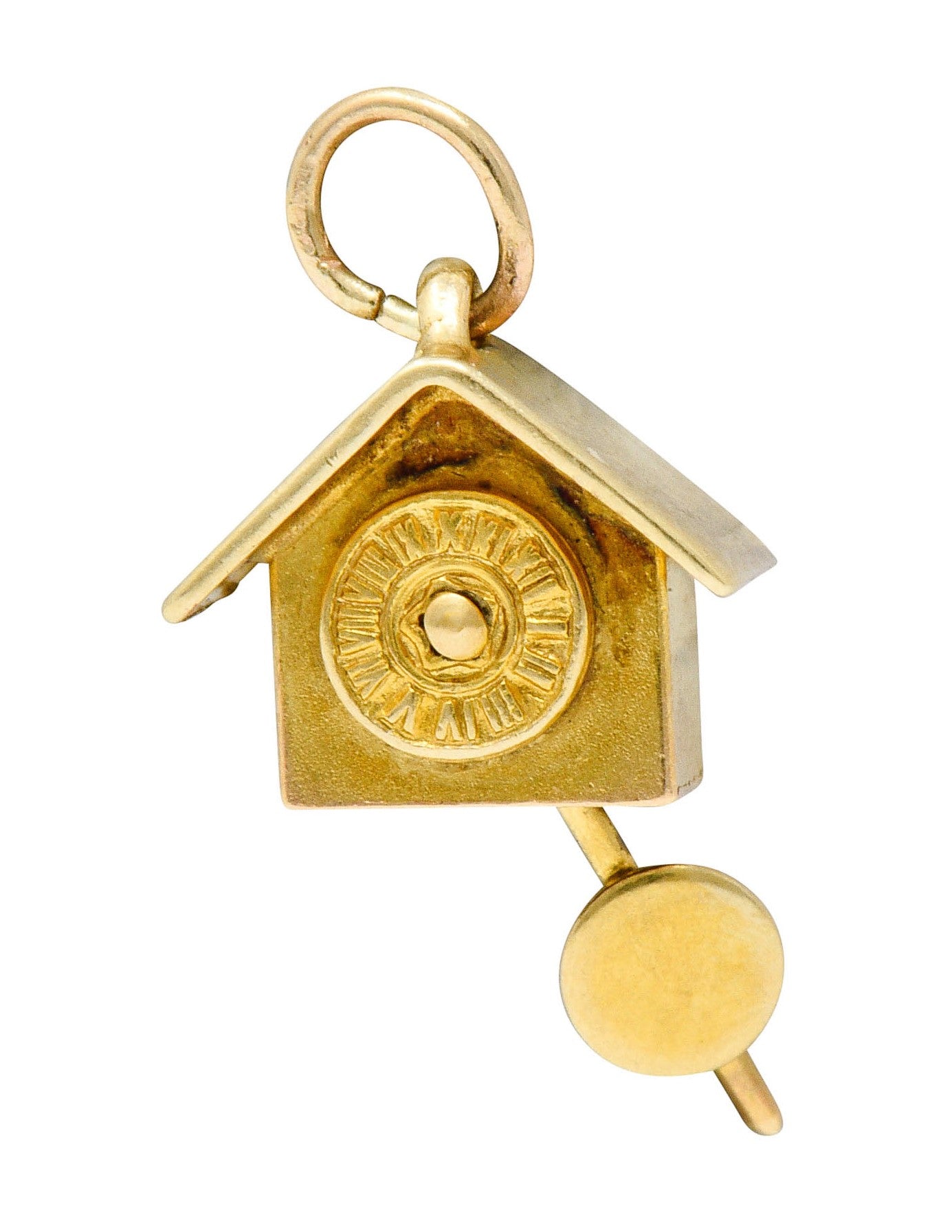 Carl-Art Retro 14 Karat Gold Cuckoo Clock Charmcharm - Wilson's Estate Jewelry