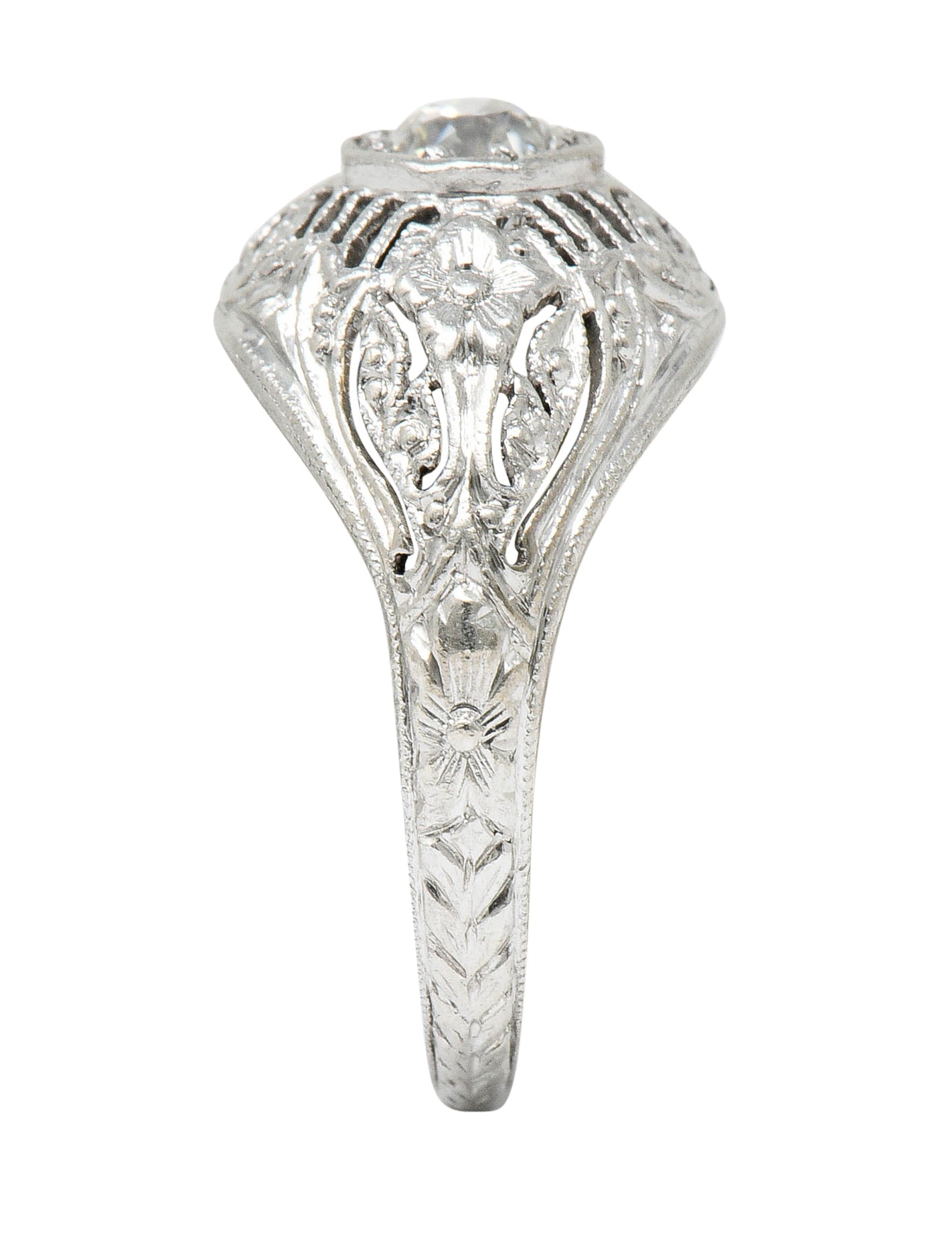 Edwardian Diamond Platinum Floral Engagement RingRing - Wilson's Estate Jewelry