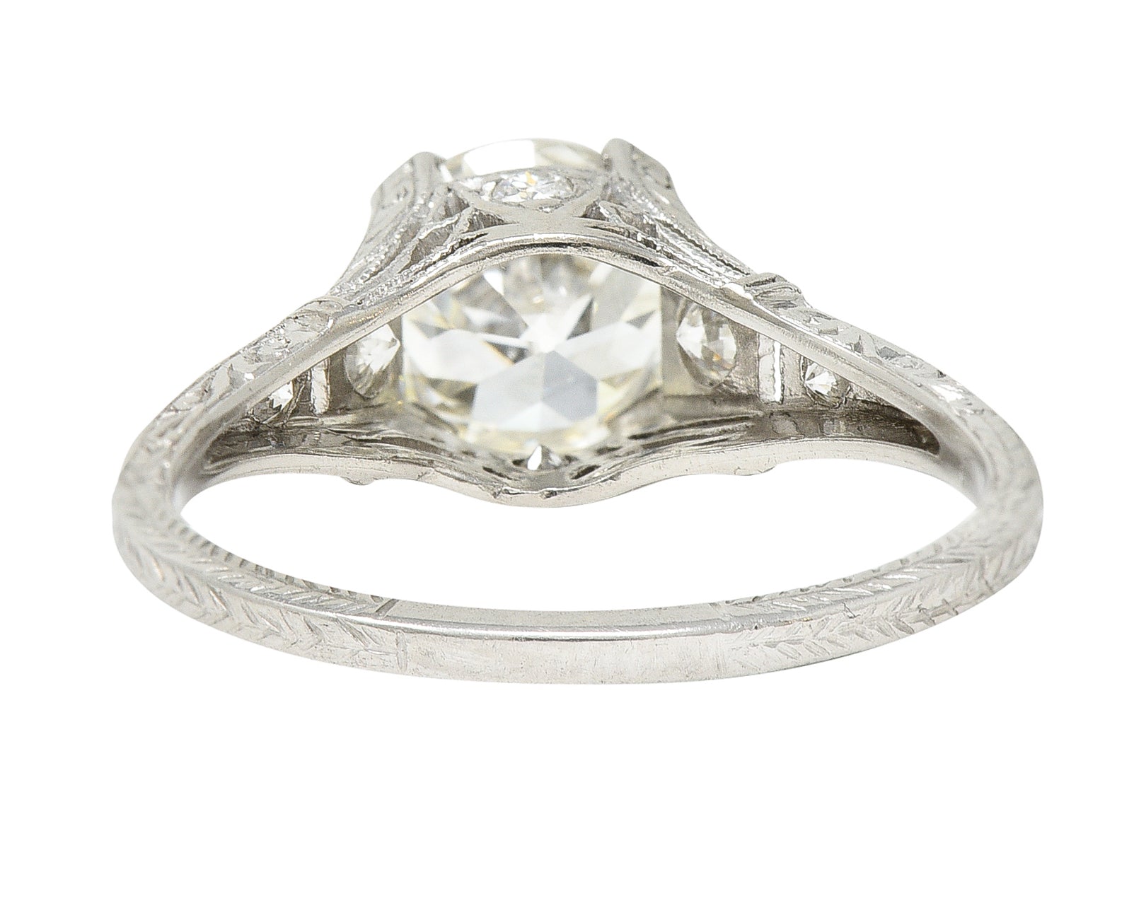 Early Art Deco 1.81 CTW Diamond Platinum Scrolling Lotus Engagement Ring Wilson's Estate Jewelry