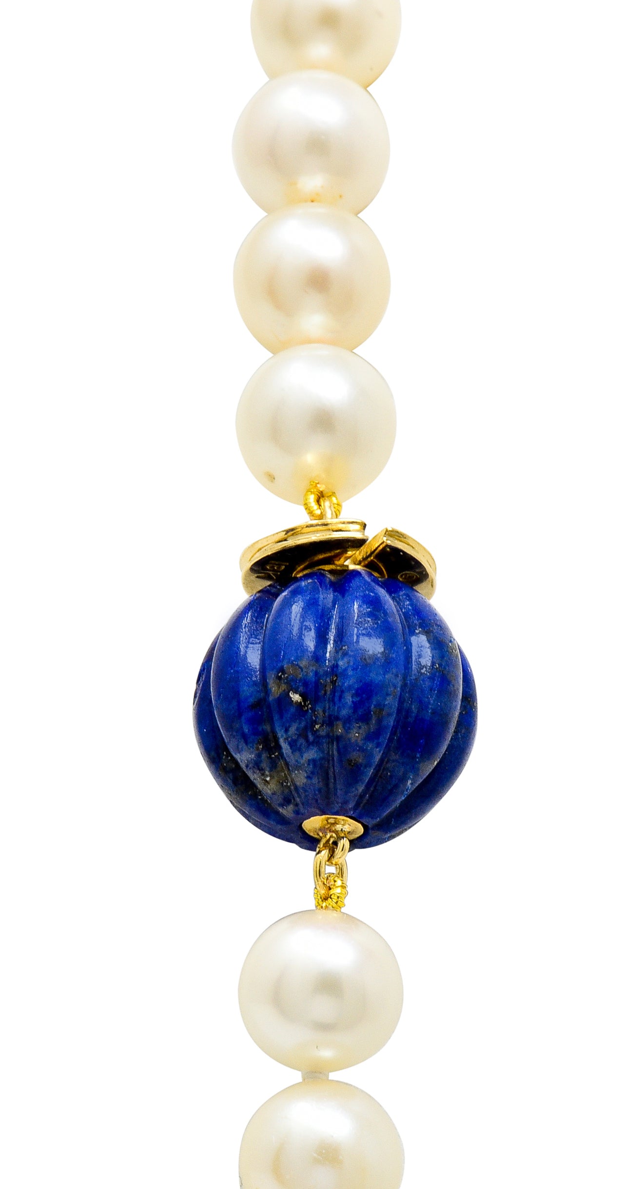 David Webb Cultured Pearl Lapis 18 Karat Gold Strand Necklace Circa 1960 - Wilson's Estate Jewelry