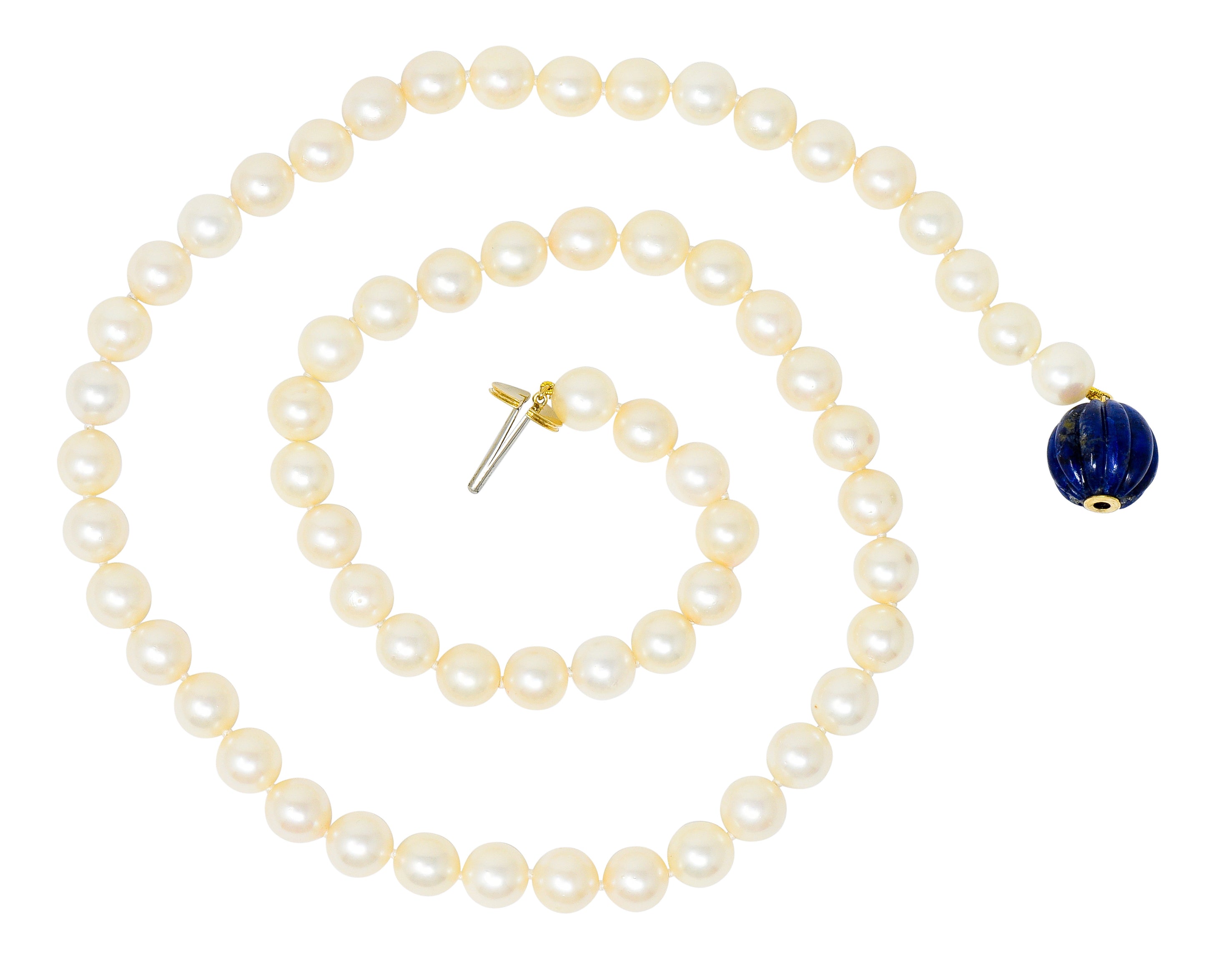 David Webb Cultured Pearl Lapis 18 Karat Gold Strand Necklace Circa 1960 - Wilson's Estate Jewelry