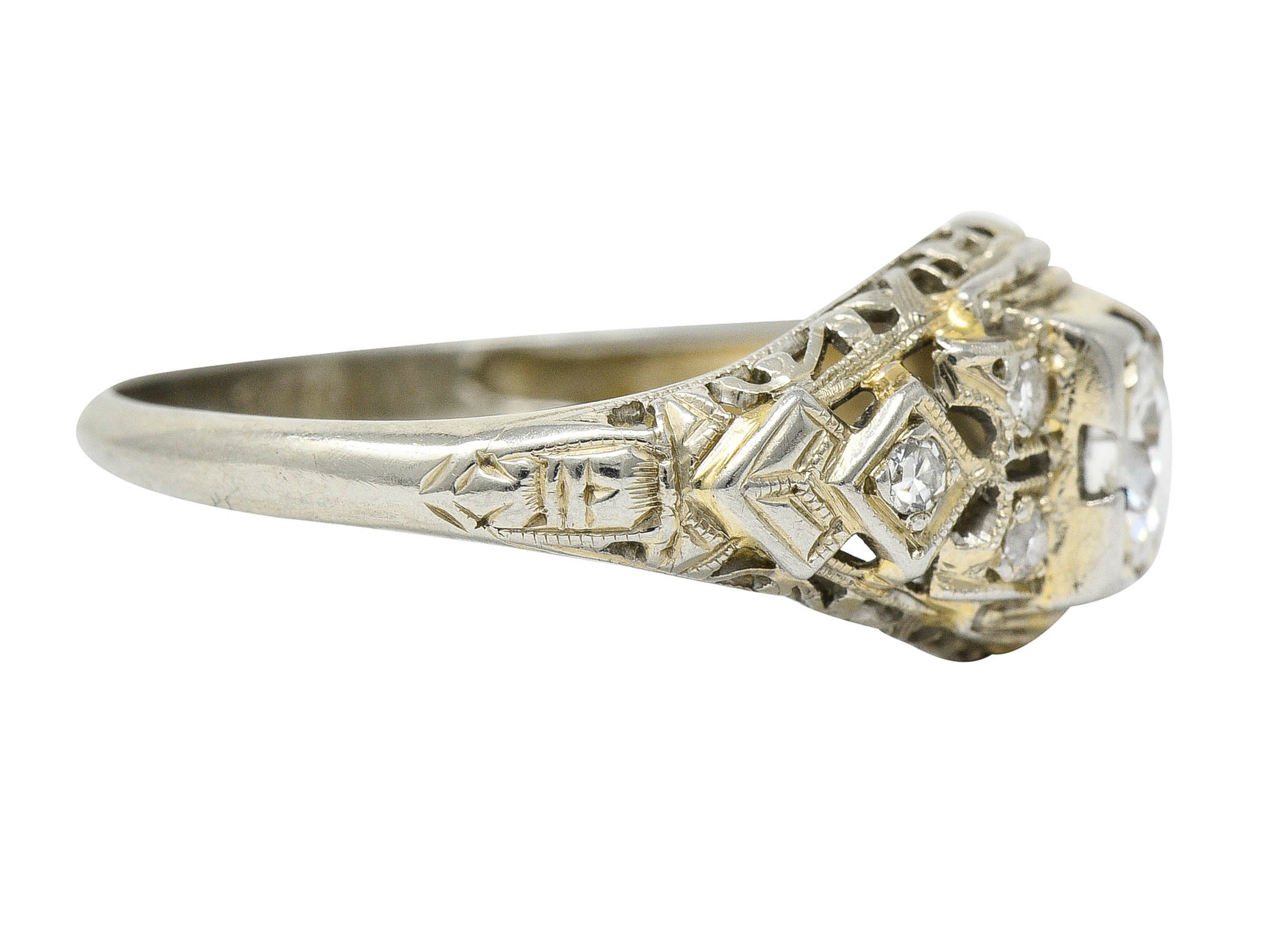 Art Deco 0.55 CTW Diamond 18 Karat White Gold Geometric Engagement RingRing - Wilson's Estate Jewelry