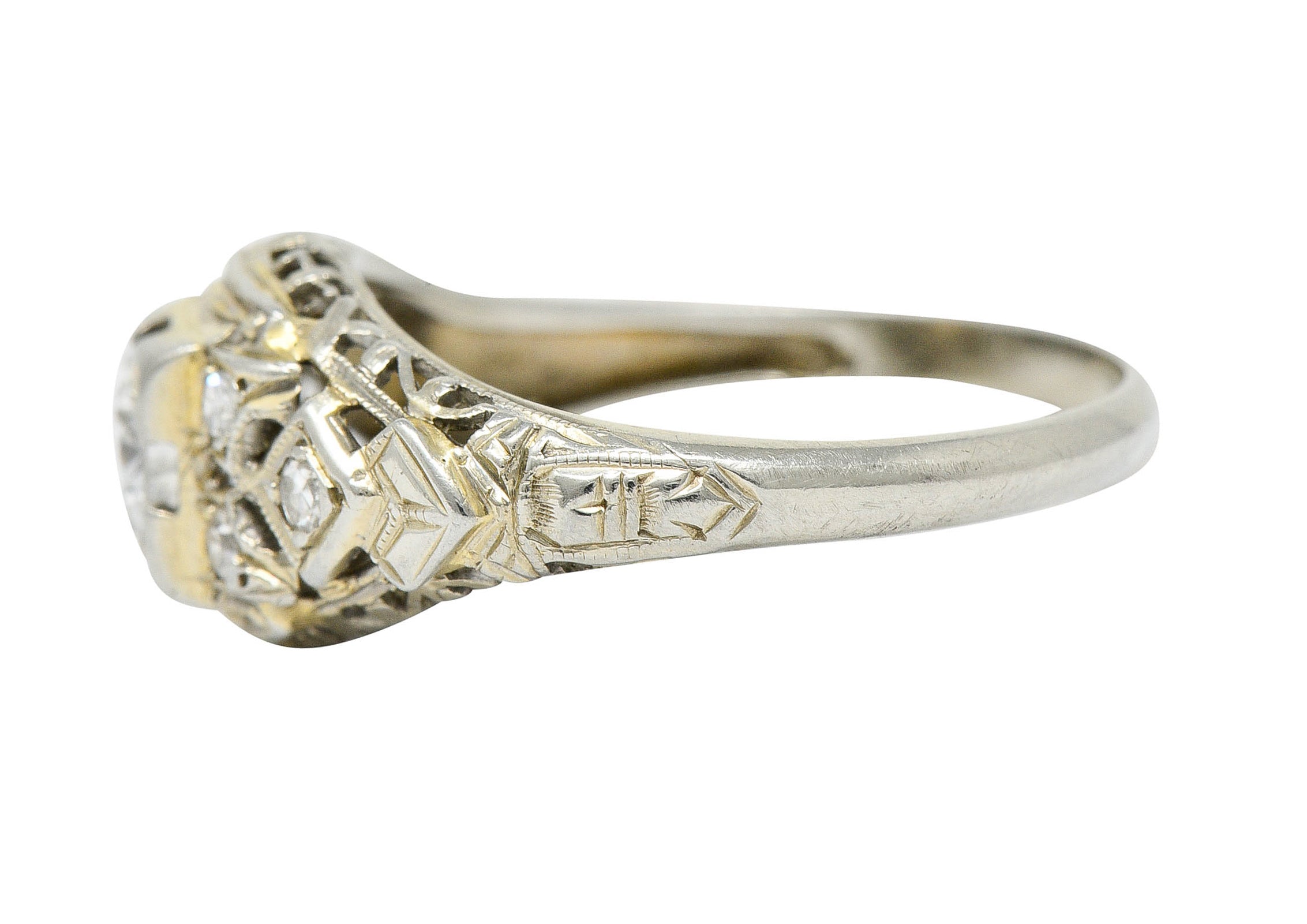 Art Deco 0.55 CTW Diamond 18 Karat White Gold Geometric Engagement RingRing - Wilson's Estate Jewelry