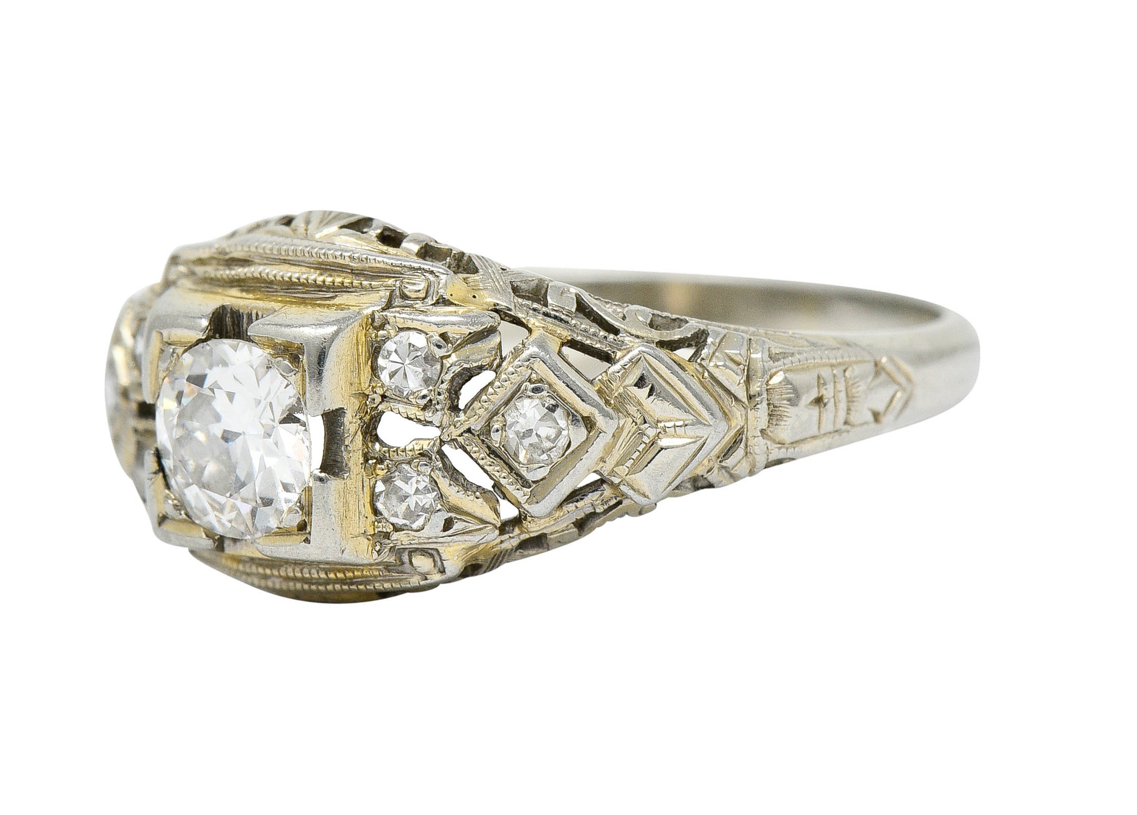 Art Deco 0.55 CTW Diamond 18 Karat White Gold Geometric Engagement RingRing - Wilson's Estate Jewelry