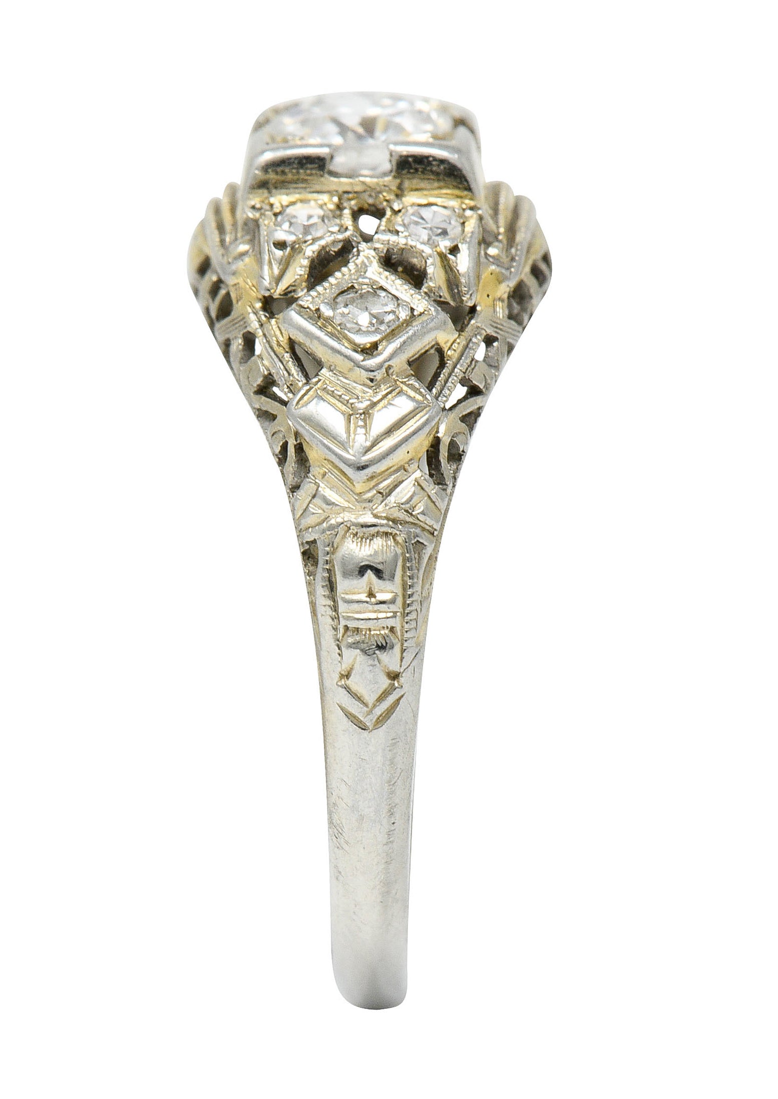 Art Deco 0.55 CTW Diamond 18 Karat White Gold Geometric Engagement RingRing - Wilson's Estate Jewelry