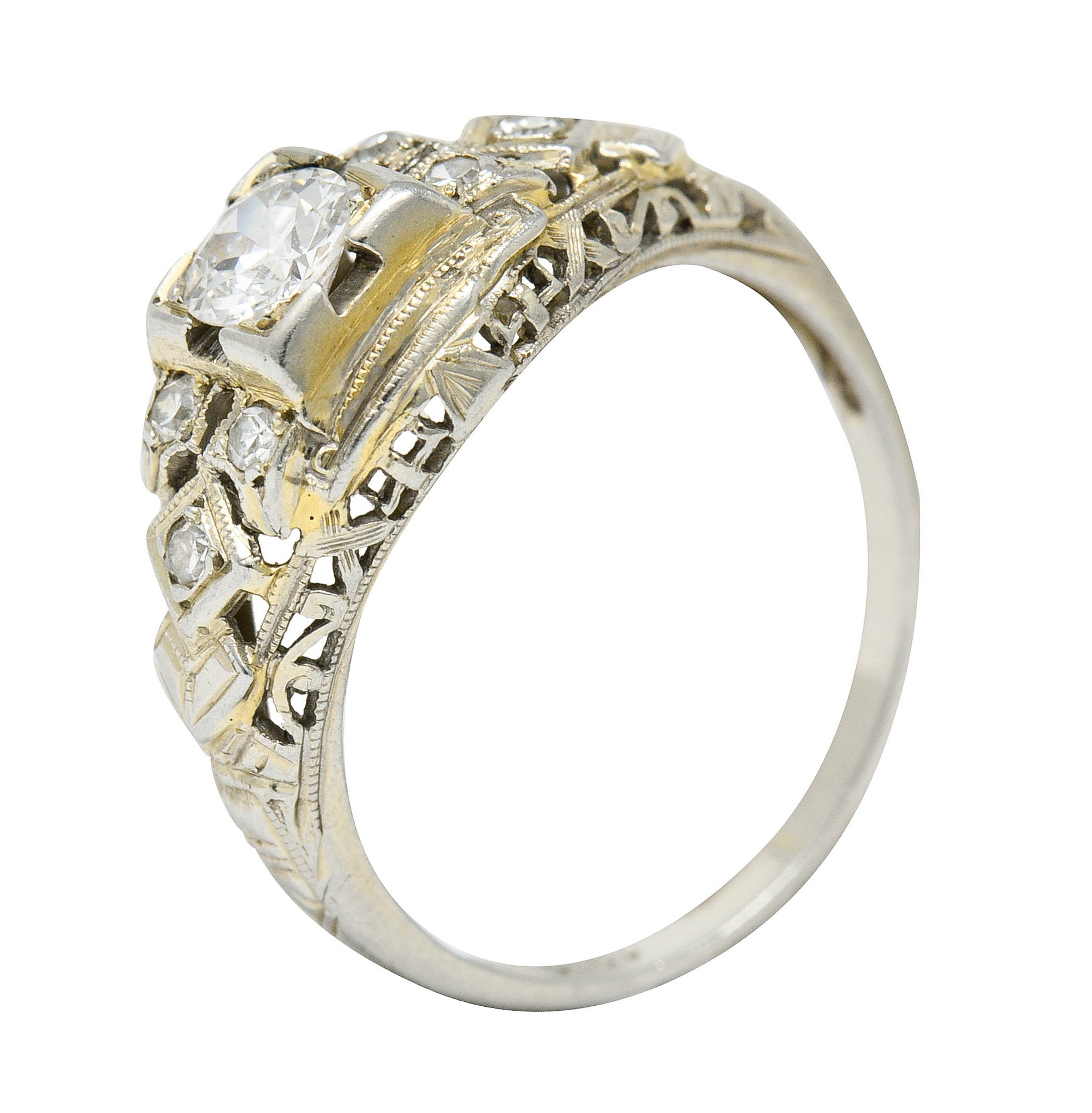 Art Deco 0.55 CTW Diamond 18 Karat White Gold Geometric Engagement RingRing - Wilson's Estate Jewelry