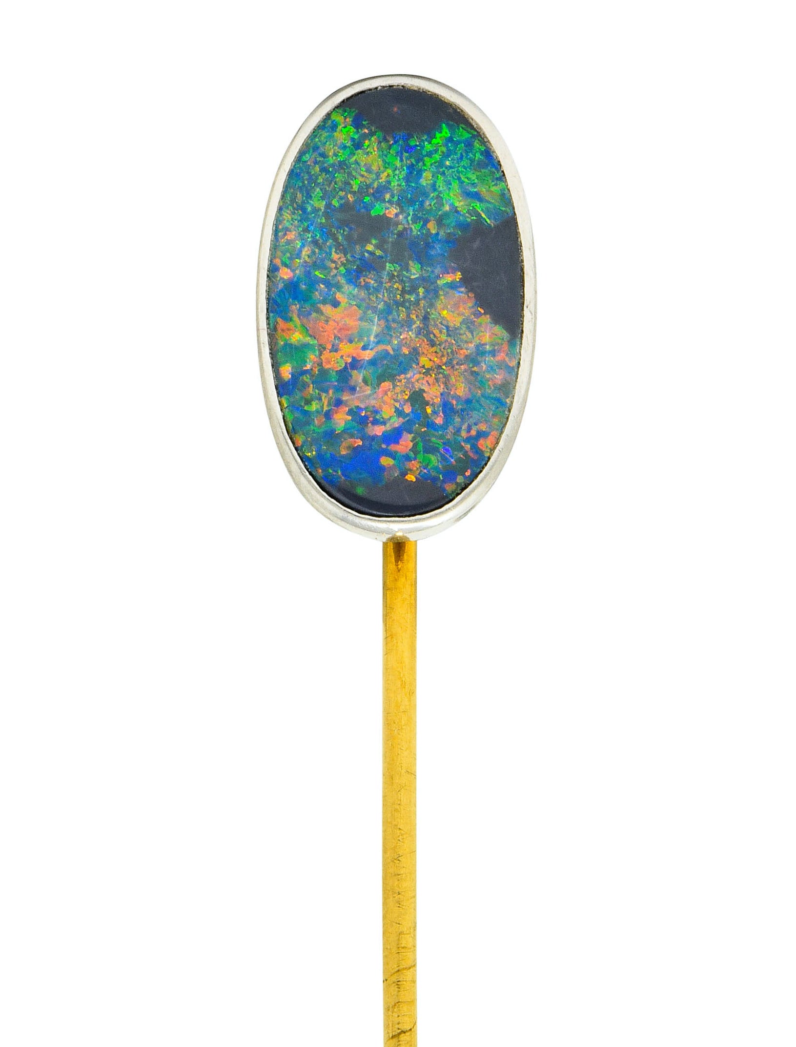 Tiffany & Co. Edwardian Black Opal Platinum 18 Karat Gold Stickpin - Wilson's Estate Jewelry